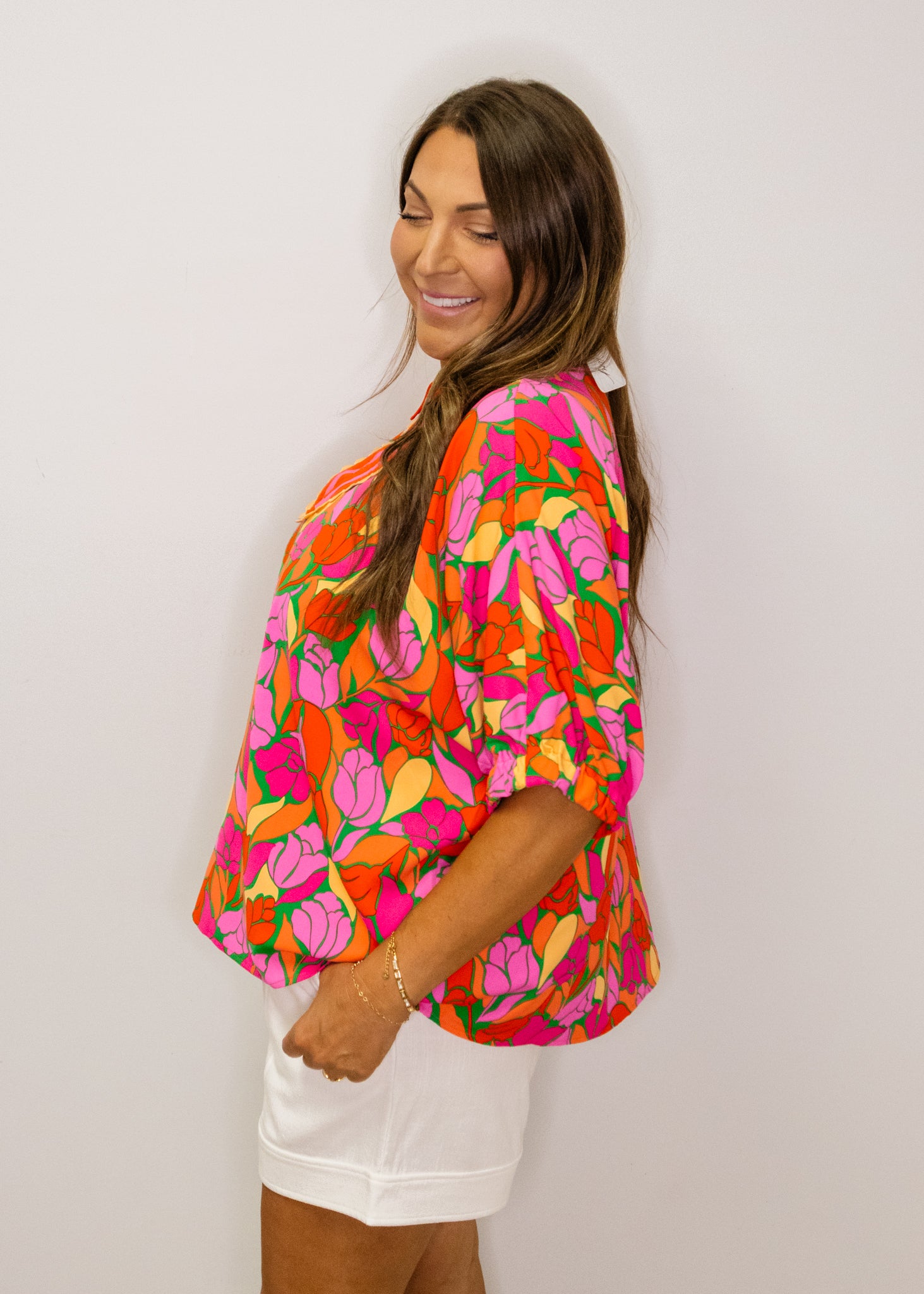 Multi Floral Contrast Collar Top