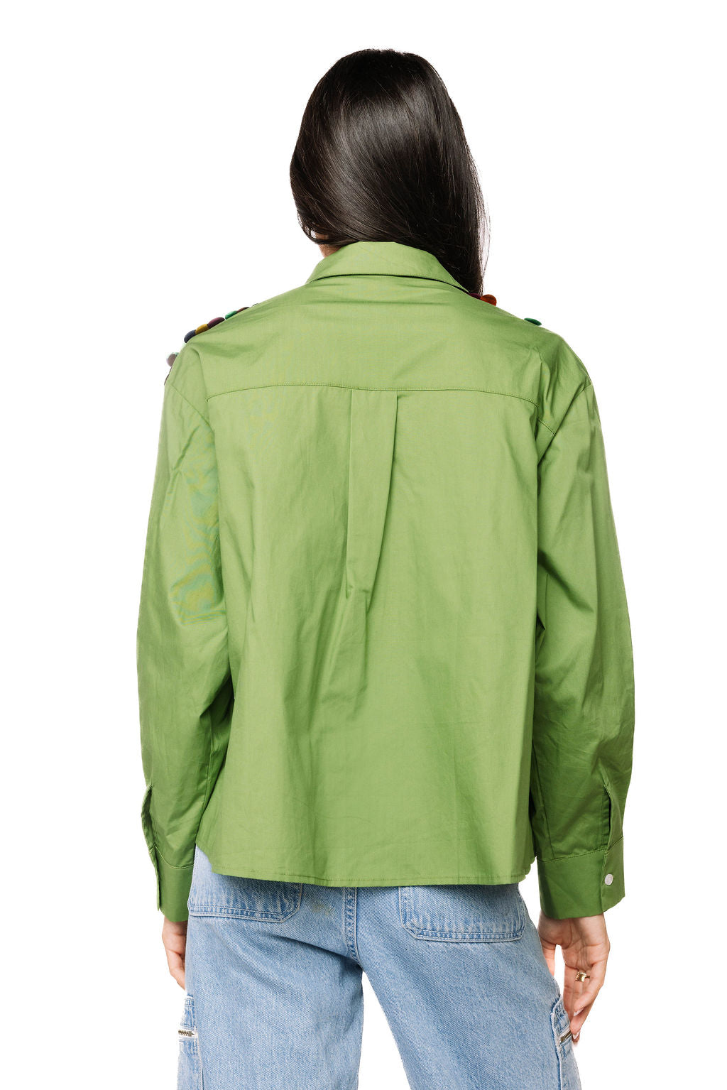 Dark Green Multi Sequin Paillette Cotton Top