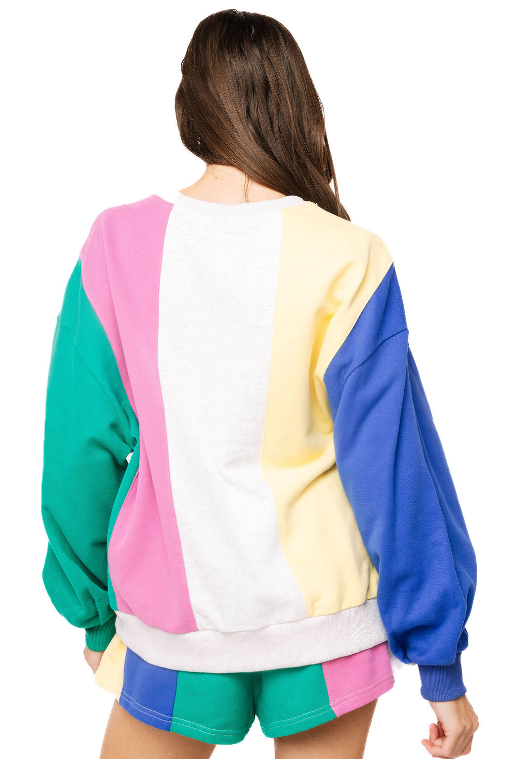 Multi Colorblock Stripe QOS Card Logo Sweatshirt