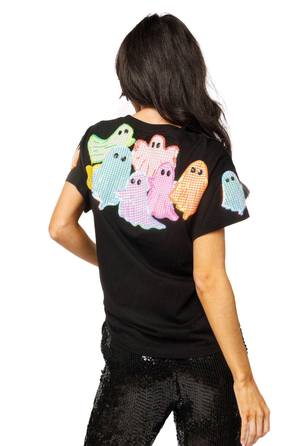 Black Multi Gingham Ghost Patch Tee