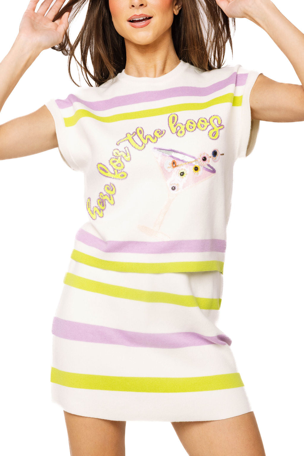 Ivory, Green & Purple 'Here For The Boos' Striped Knit Top