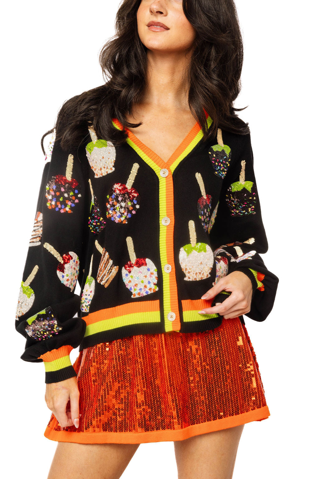 Multi Candy Apples Button Up Cardigan