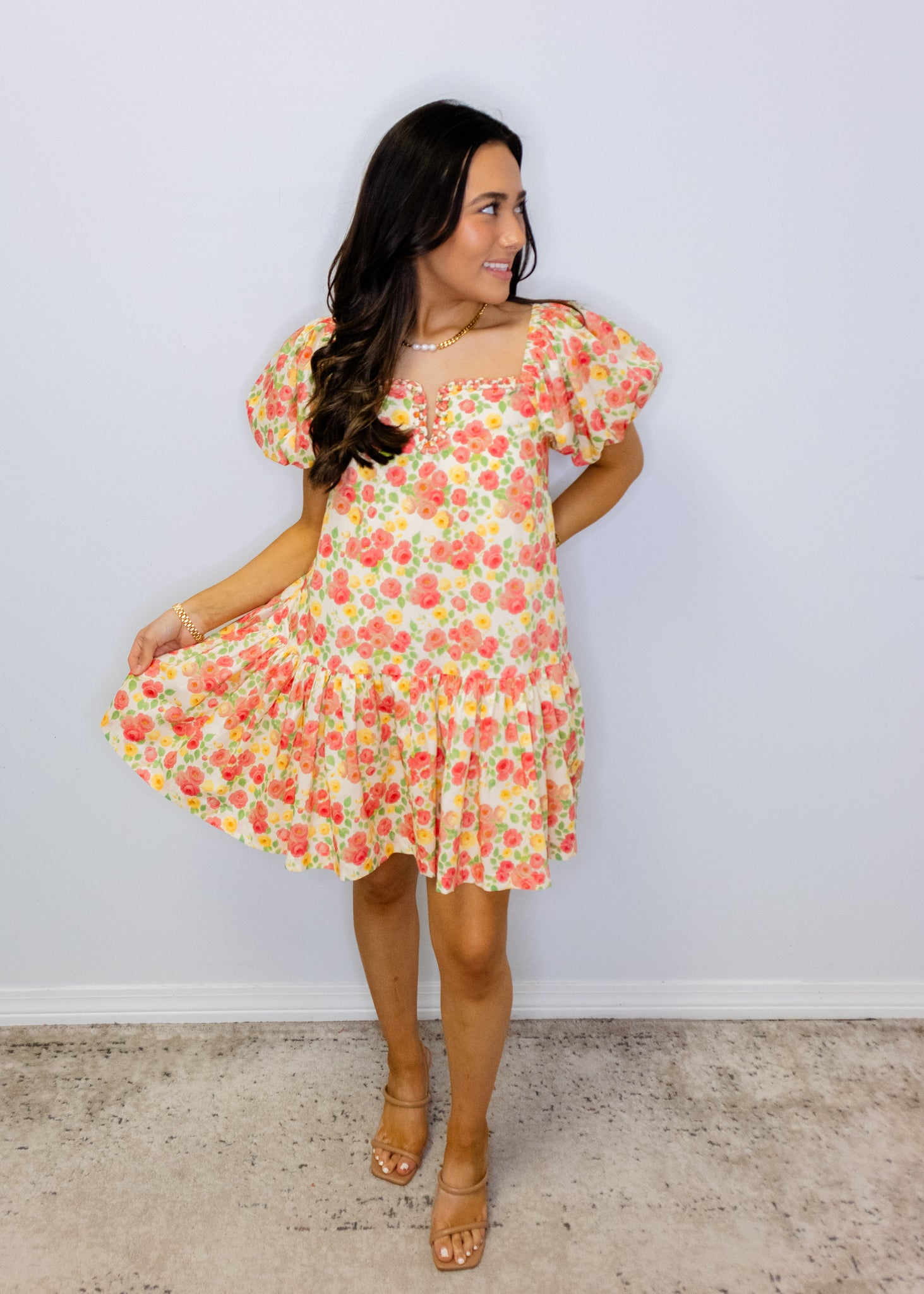 Cream Floral Braided Detail Dress
