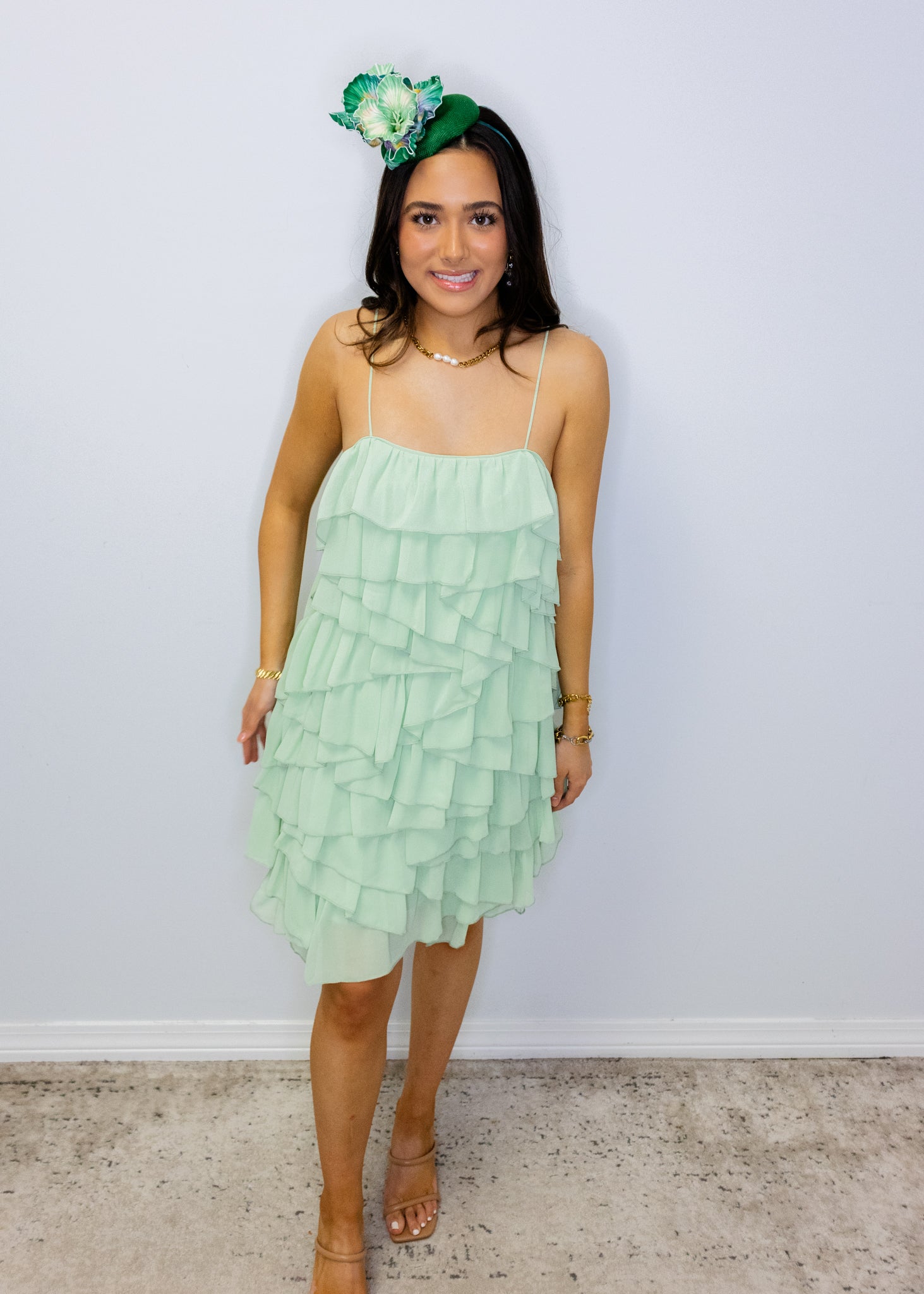Mint Chiffon All Ruffle Dress