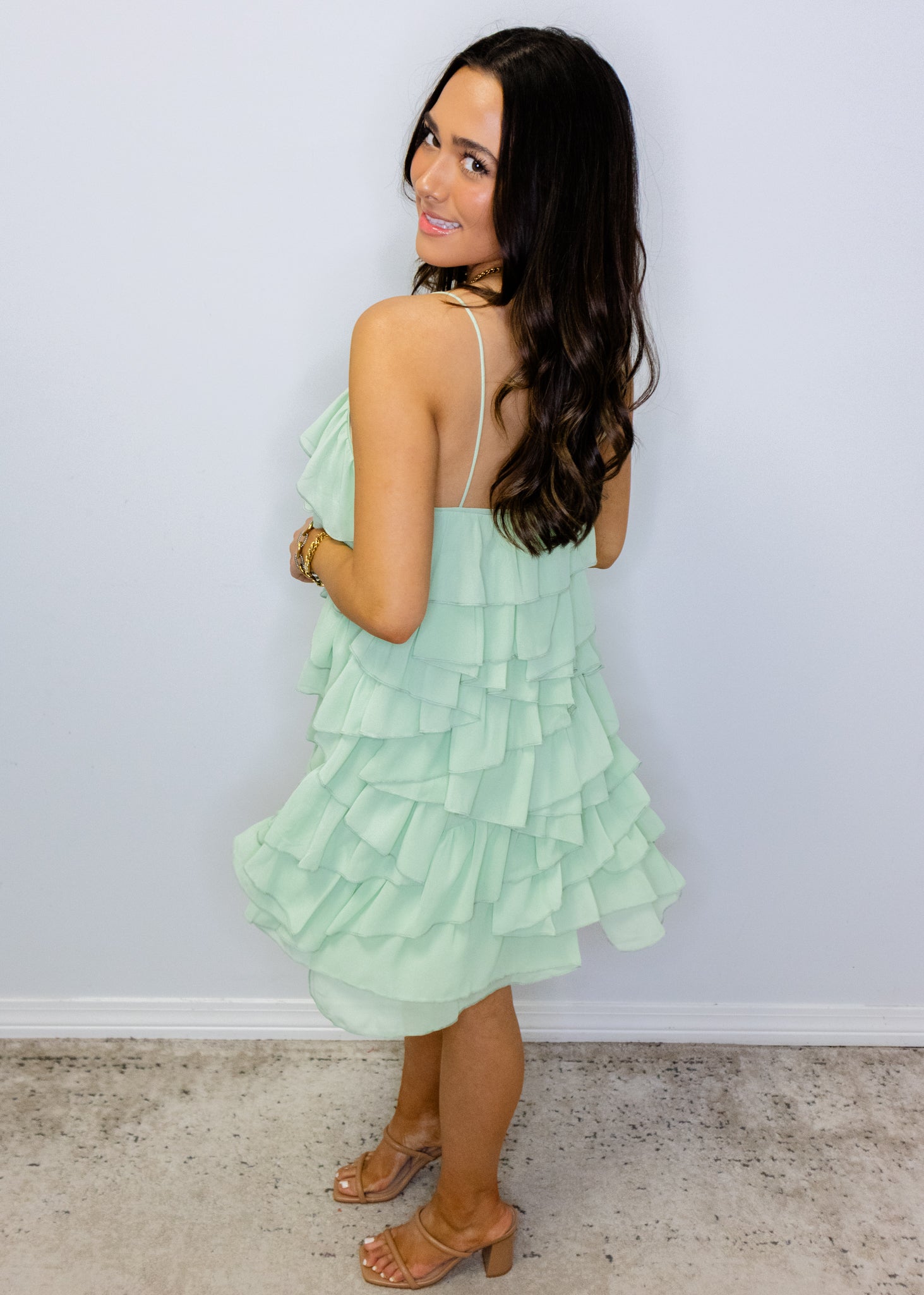 Mint Chiffon All Ruffle Dress