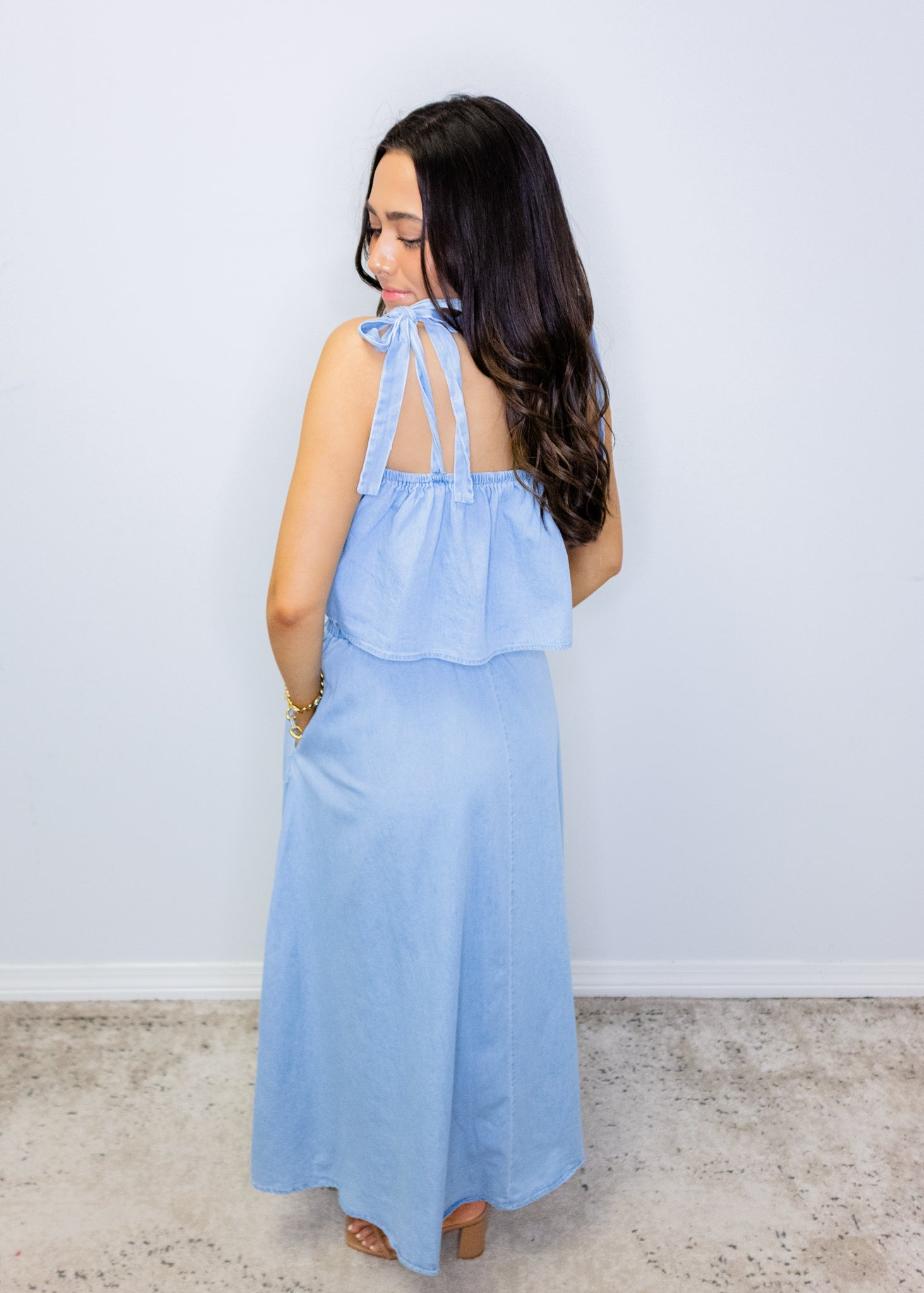 Denim Sea Life Embroidery Skirt Set