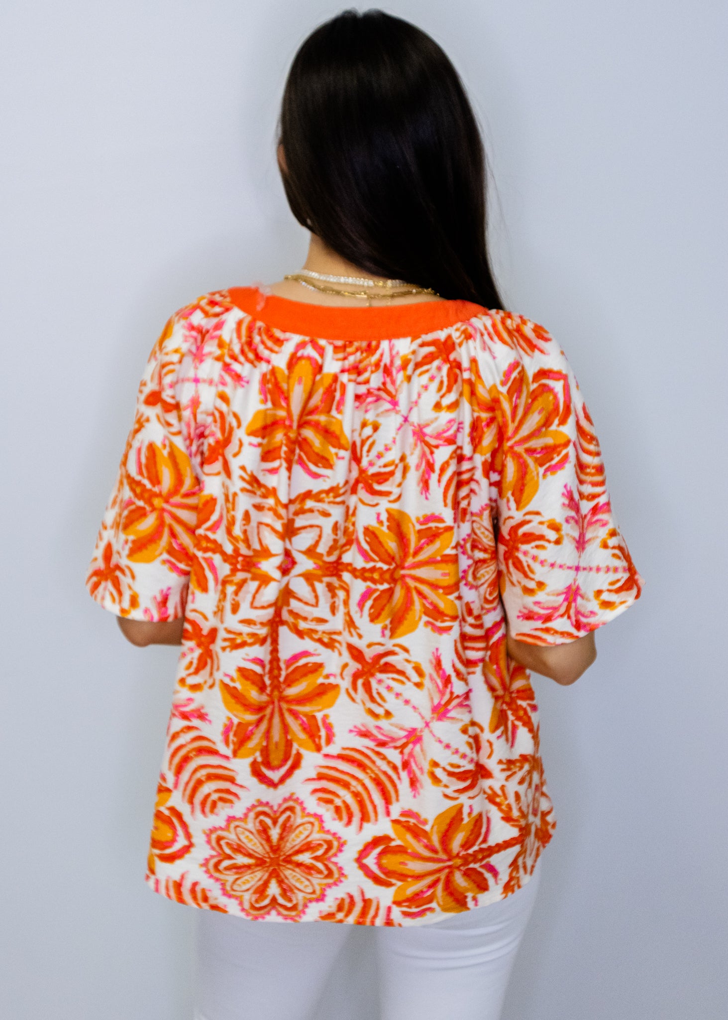 Orange Tropical Flutter Sleeve Top