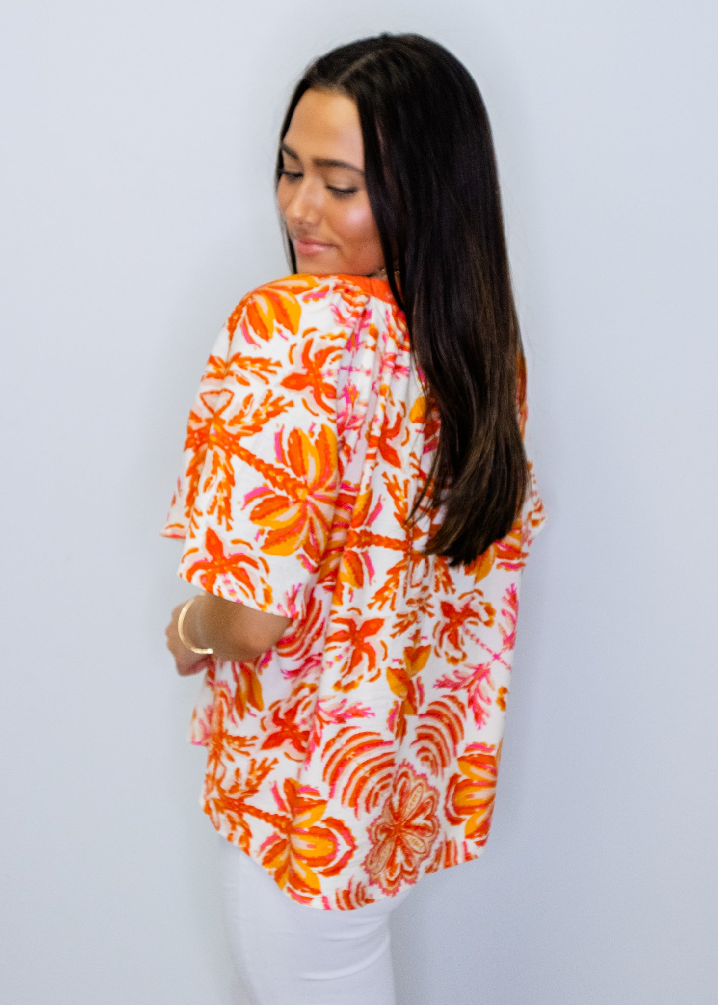 Orange Tropical Flutter Sleeve Top