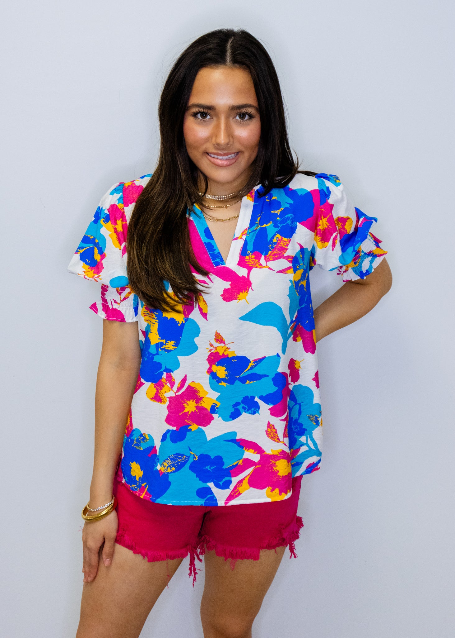 Floral Smocked Sleeve Top