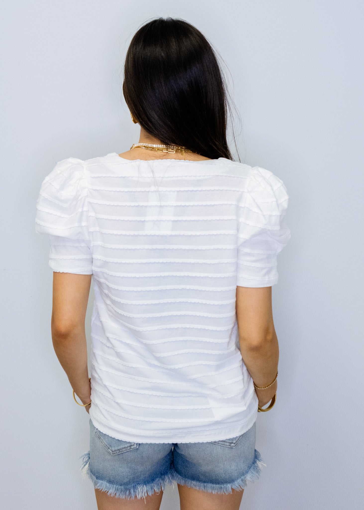 White Pleated Puff Sleeve Top