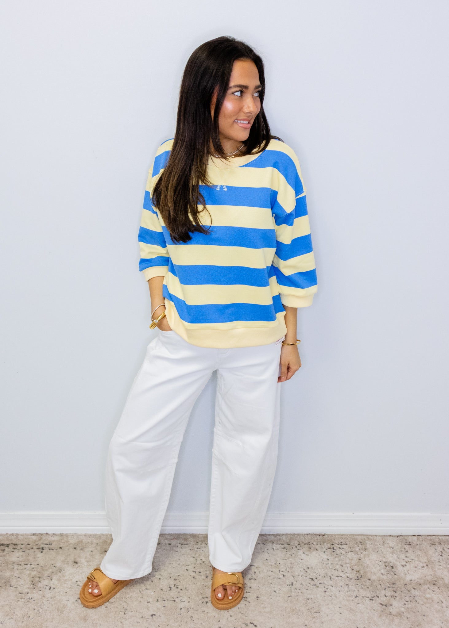 Yellow & Blue Stripe 3/4 Top