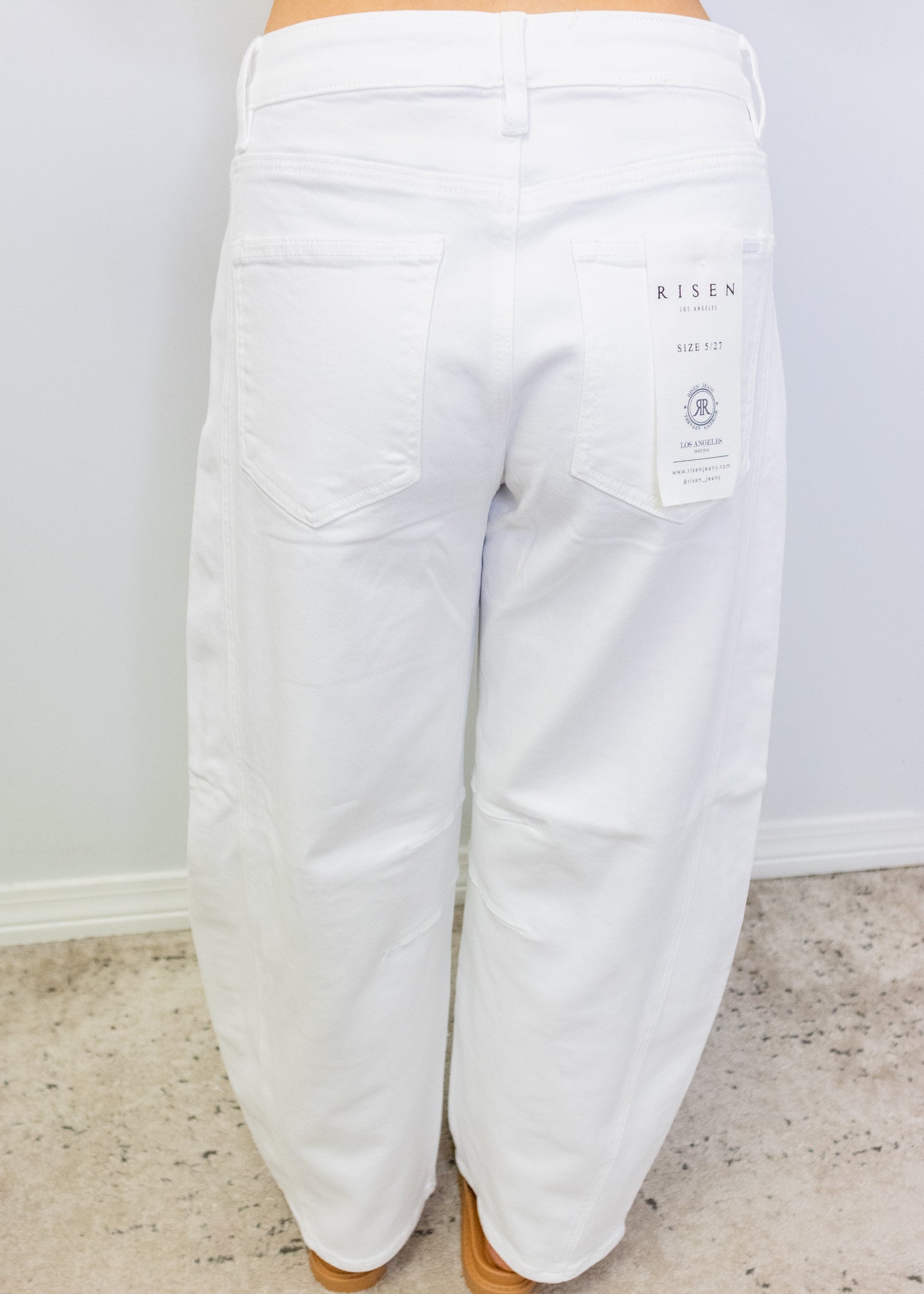 White Tummy Control Slouchy Ankle Barrel Pants
