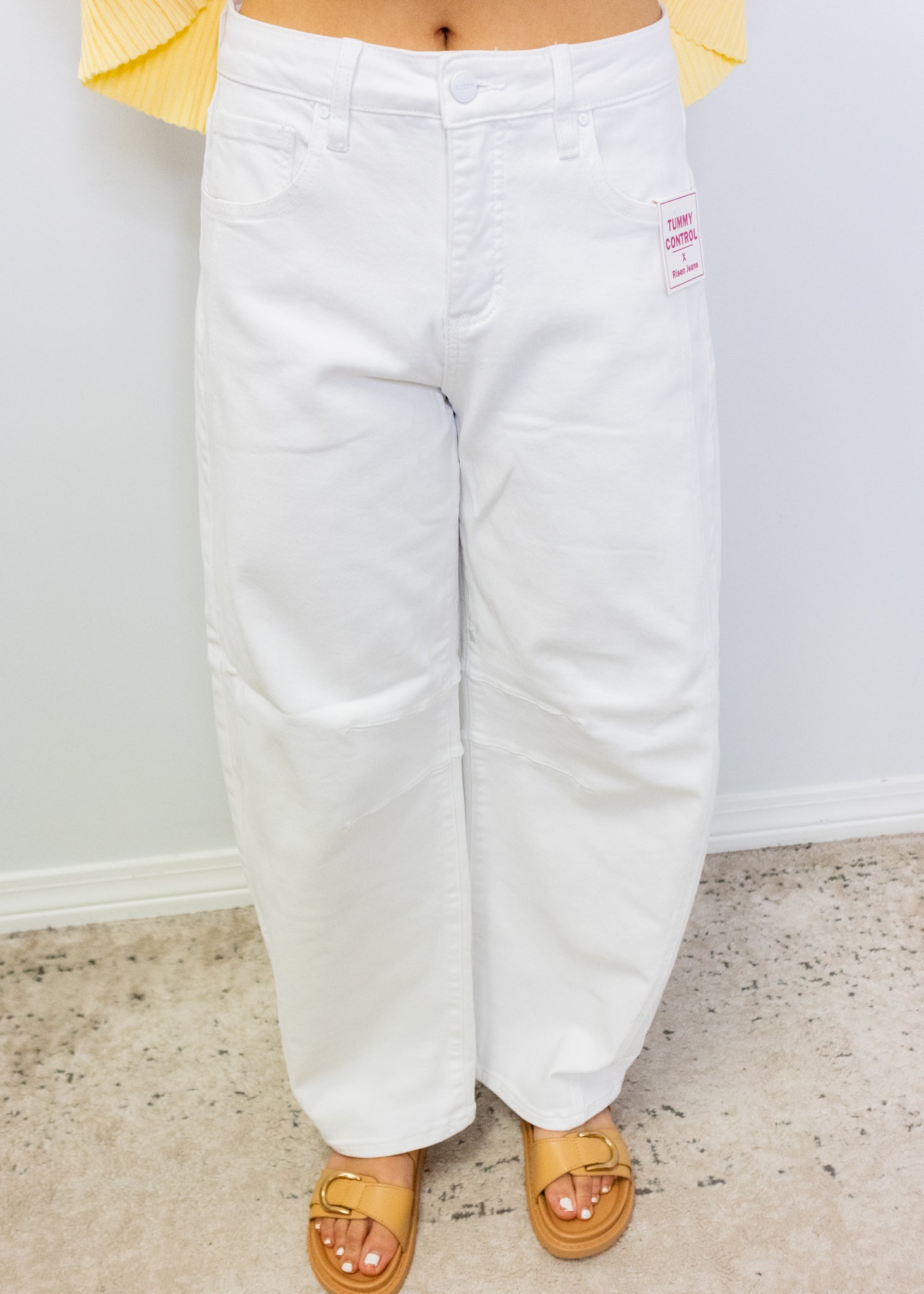 White Tummy Control Slouchy Ankle Barrel Pants