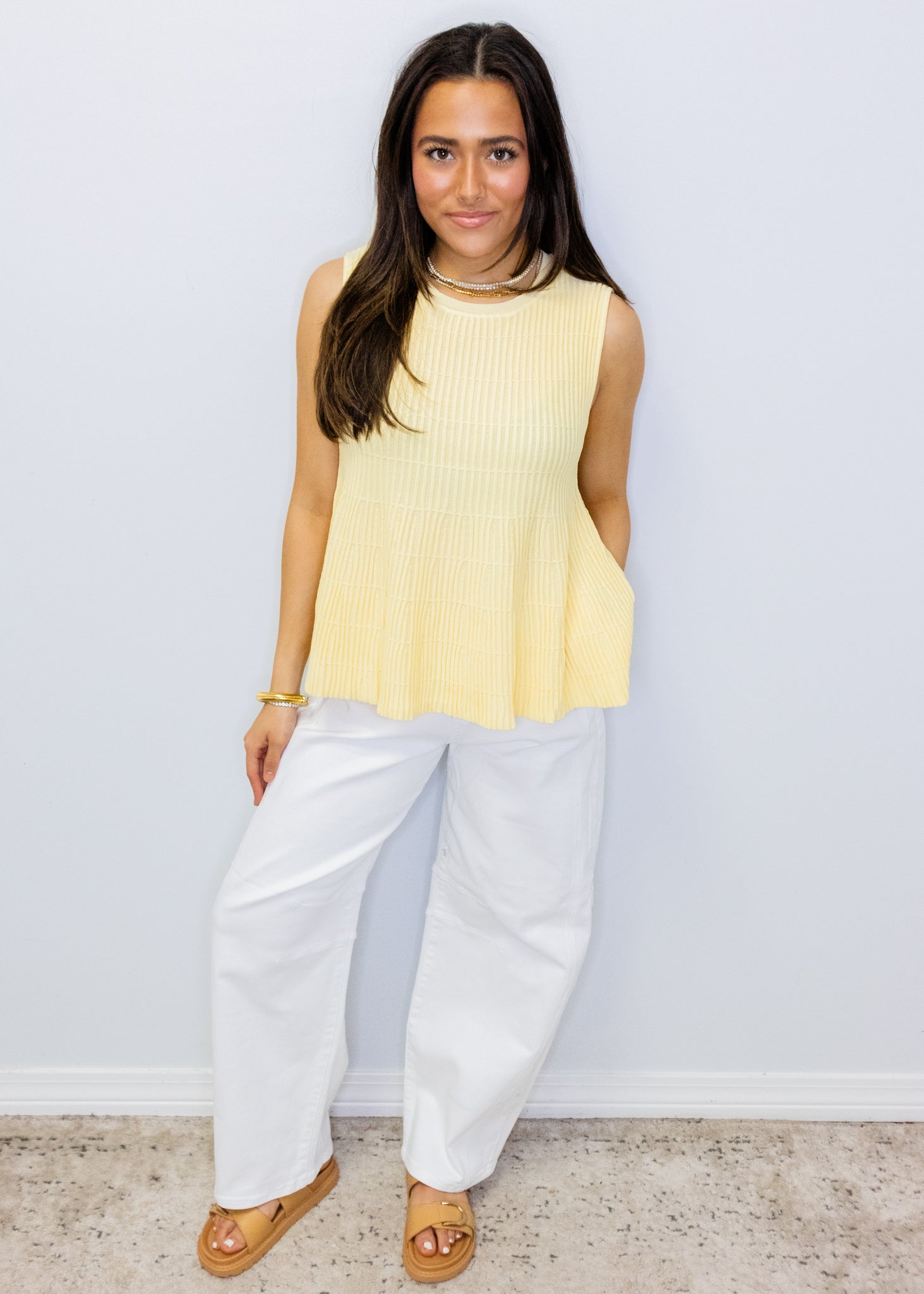 White Tummy Control Slouchy Ankle Barrel Pants