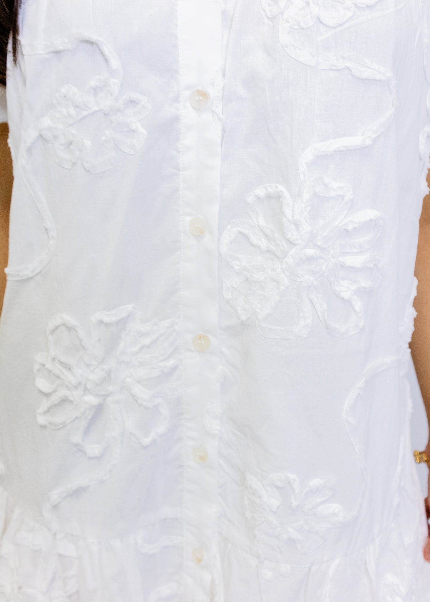 White 3D Floral Button Dress