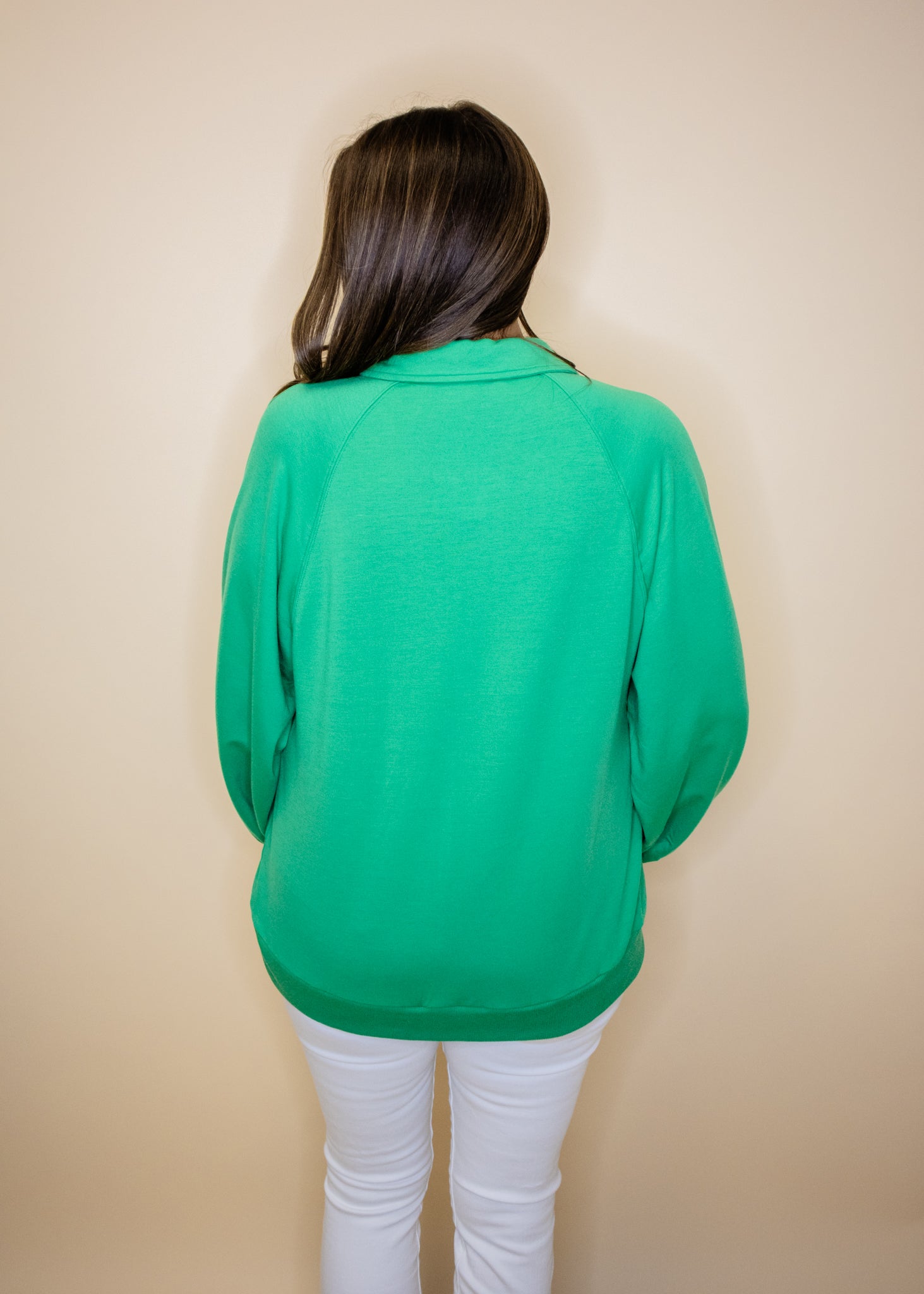 Green Solid Button Sweatshirt