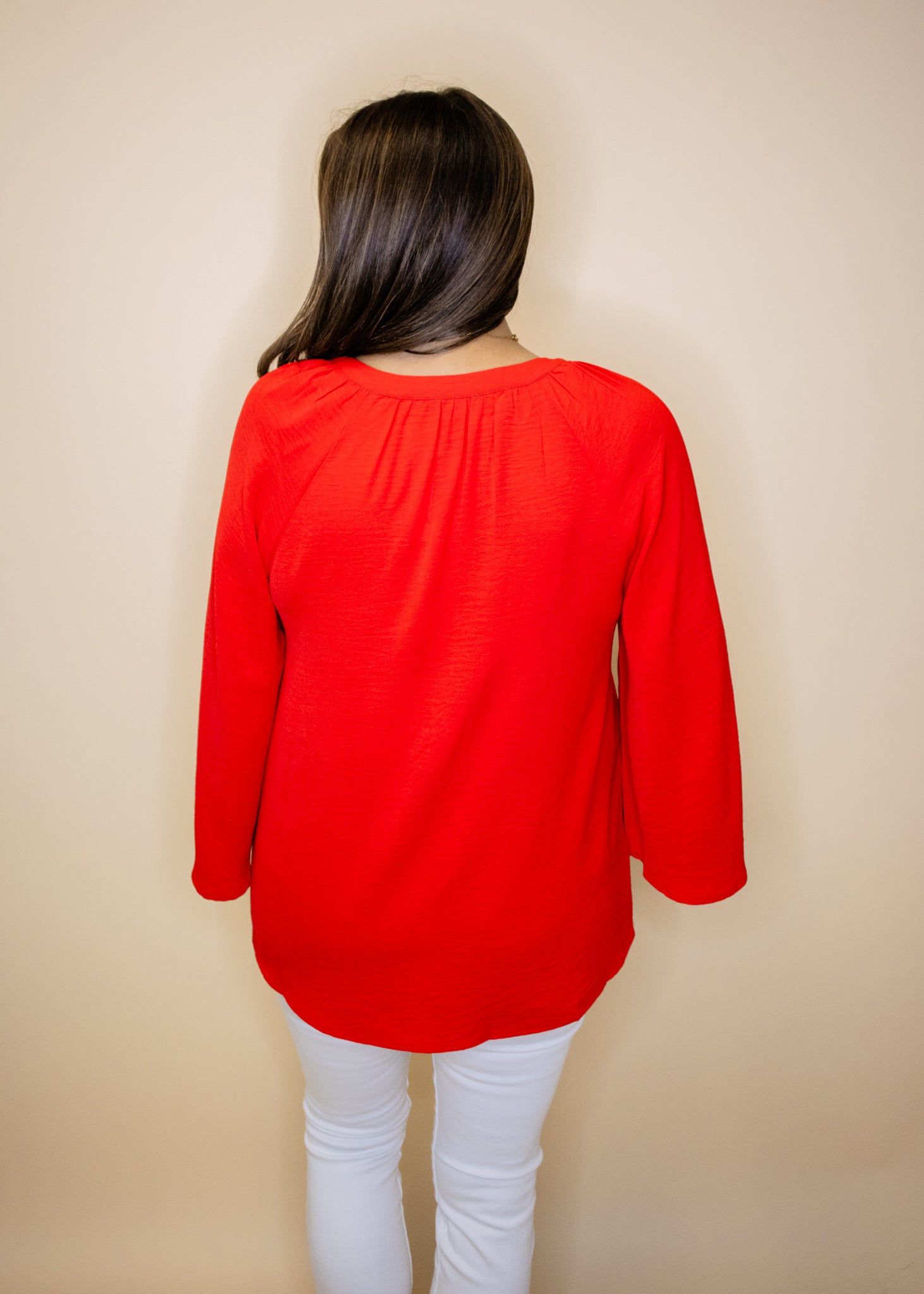 Red Solid Bell Sleeve Top