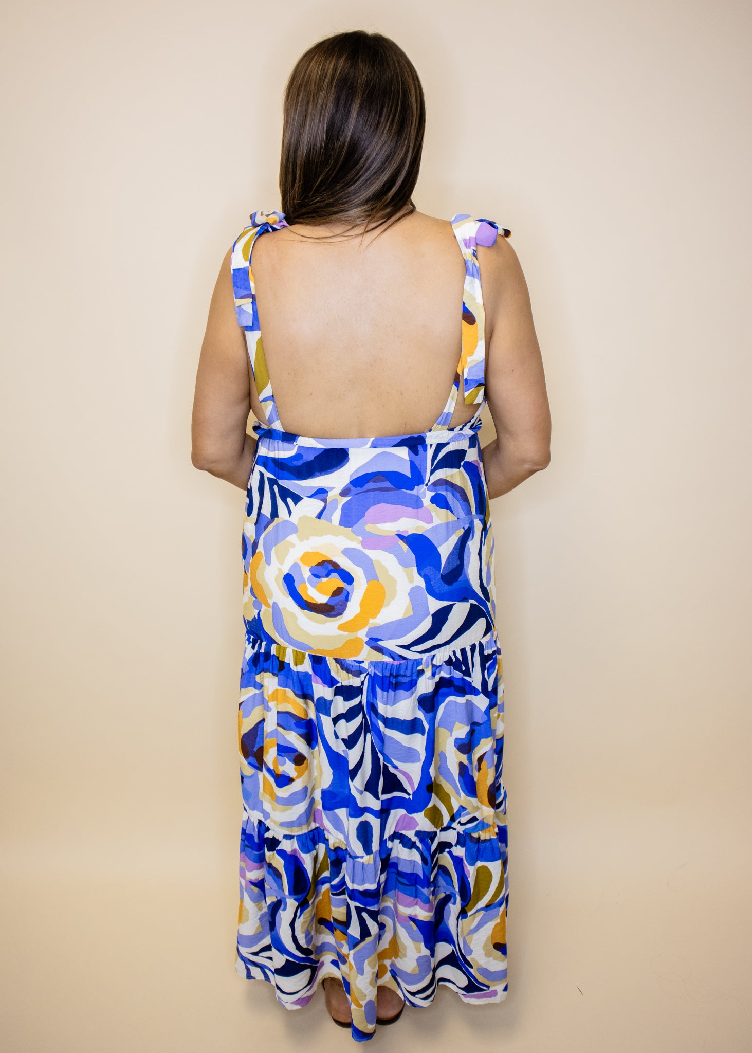 Blue Print Low Back Maxi Dress