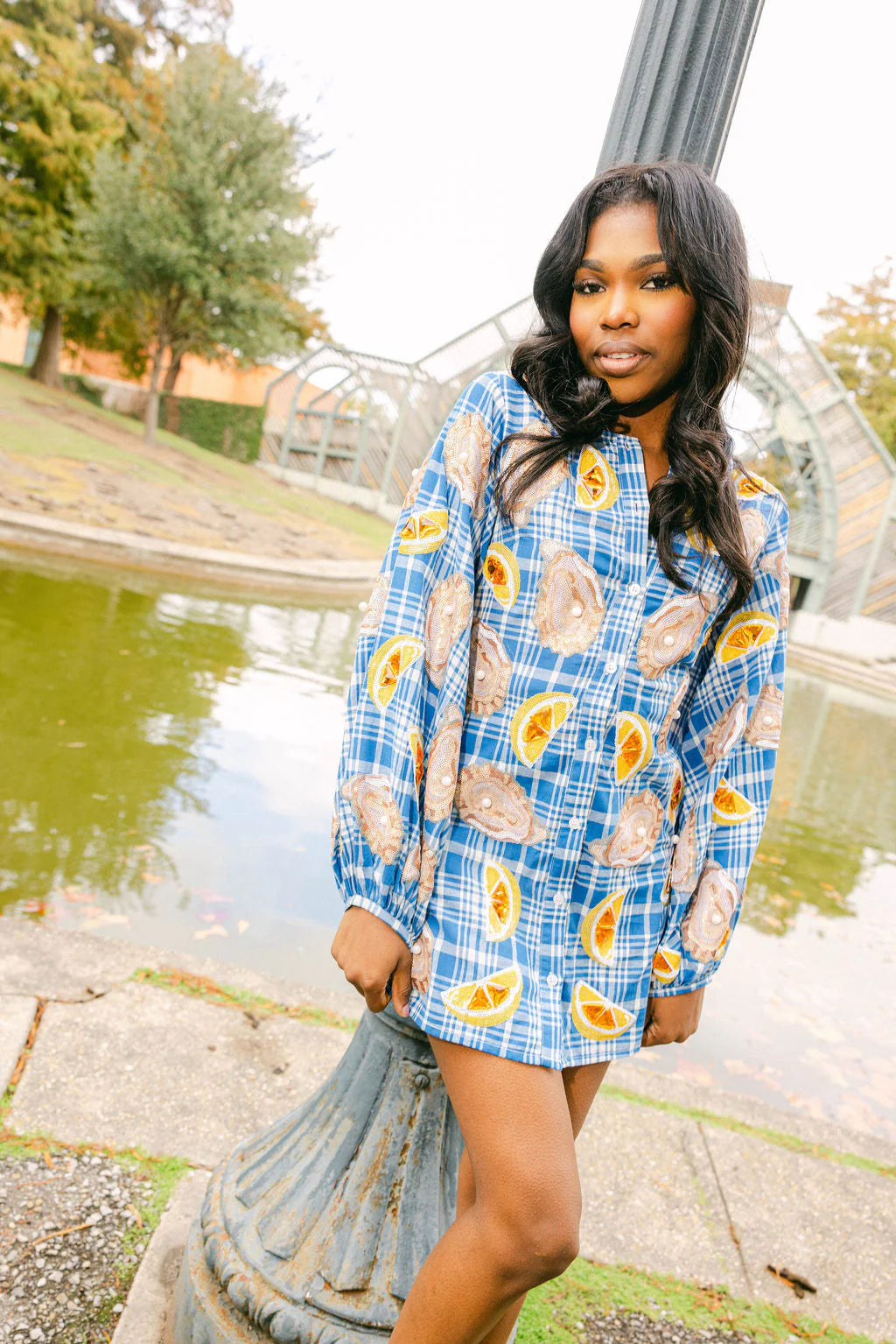 Blue & White Plaid Oysters & Lemons Button Up Dress