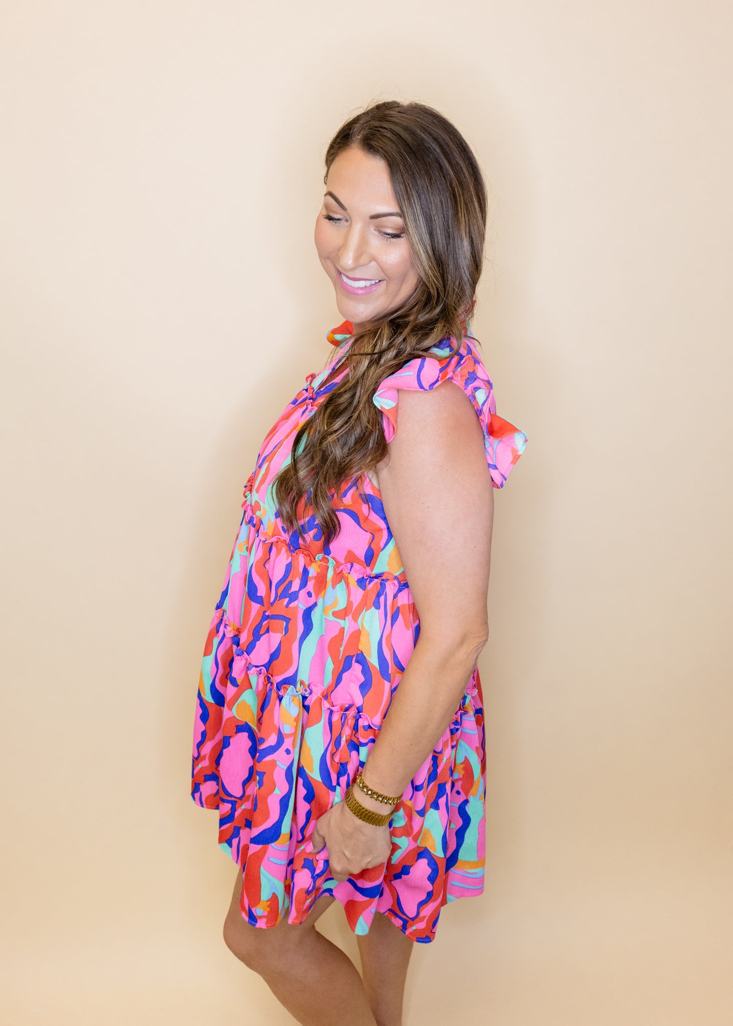 Bright Abstract Tiered Dress