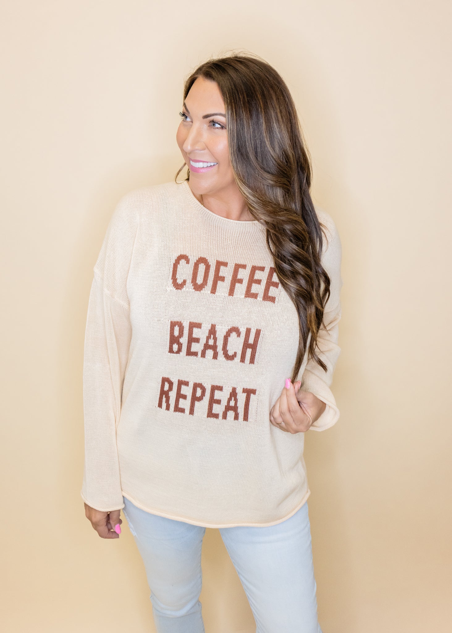 Cream Coffee Beach Repeat Sweater