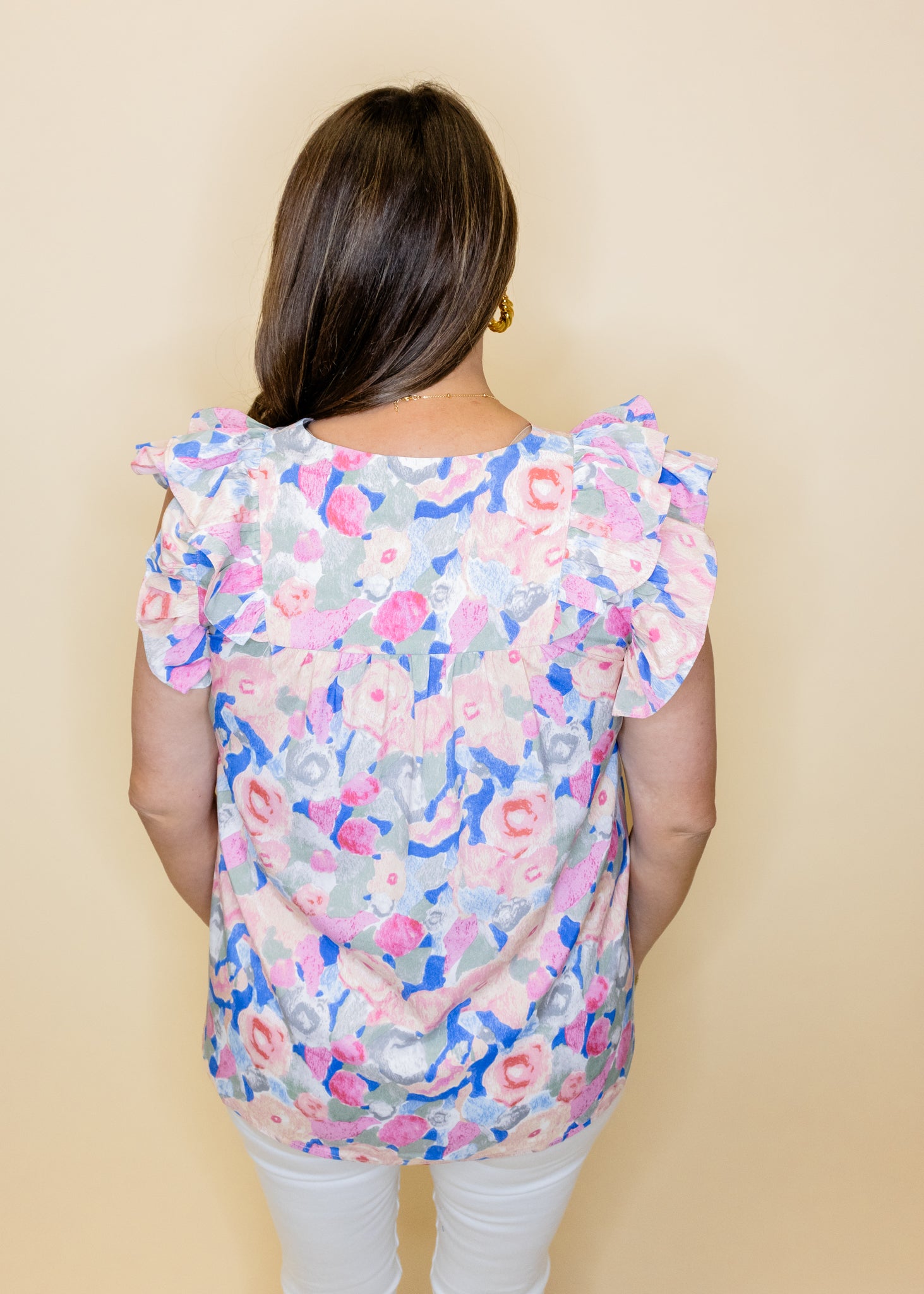 Pink Floral Ruffle Detail Top