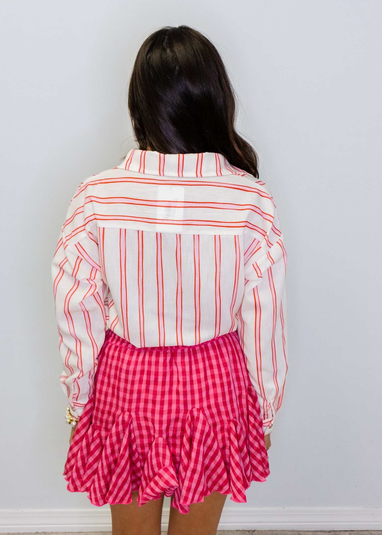 Red Stripe Button-Up Top
