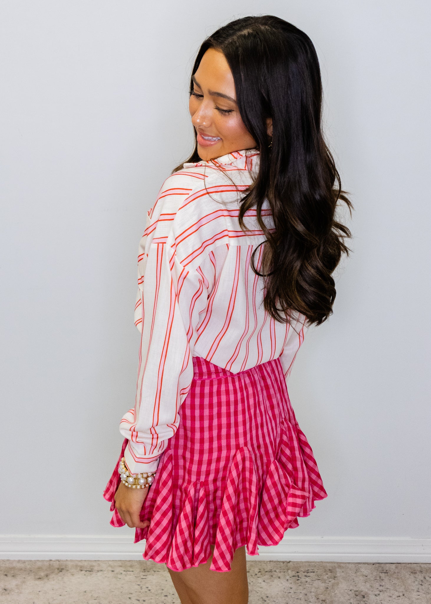Red Stripe Button-Up Top
