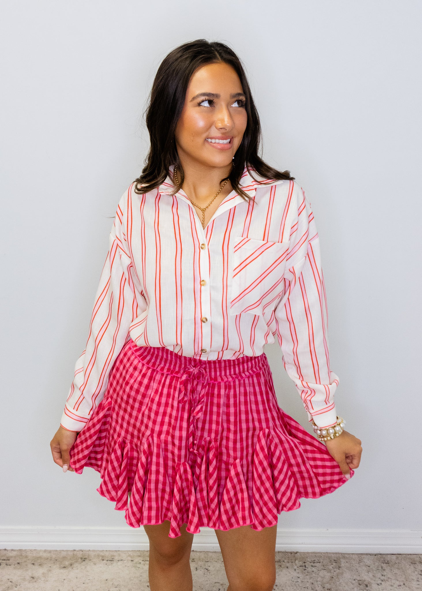 Red Stripe Button-Up Top