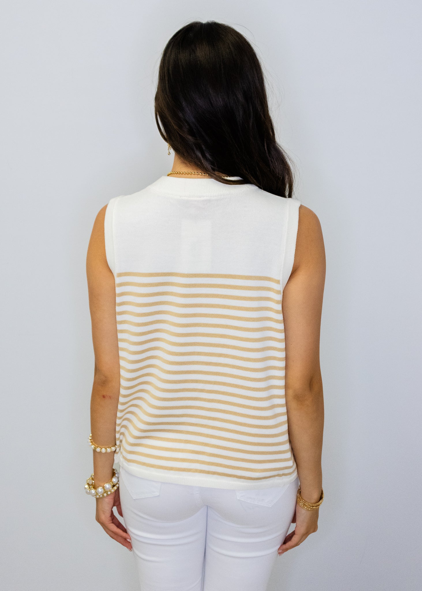 Ivory & Tan Striped Shell Knit Tank
