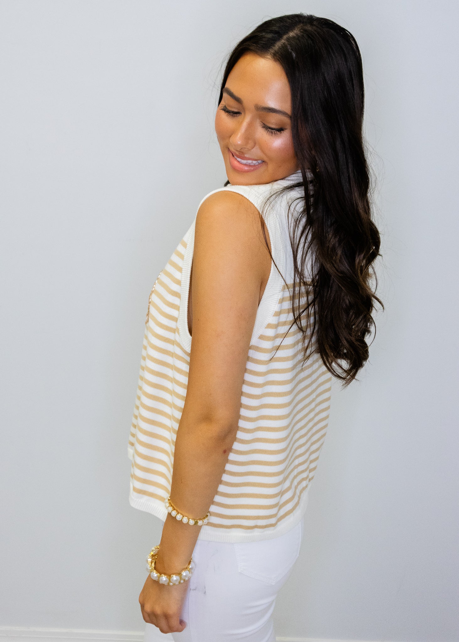 Ivory & Tan Striped Shell Knit Tank