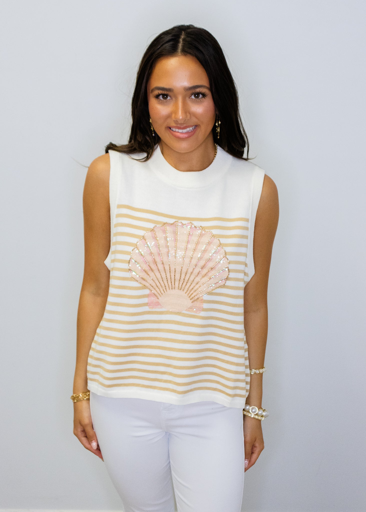 Ivory & Tan Striped Shell Knit Tank