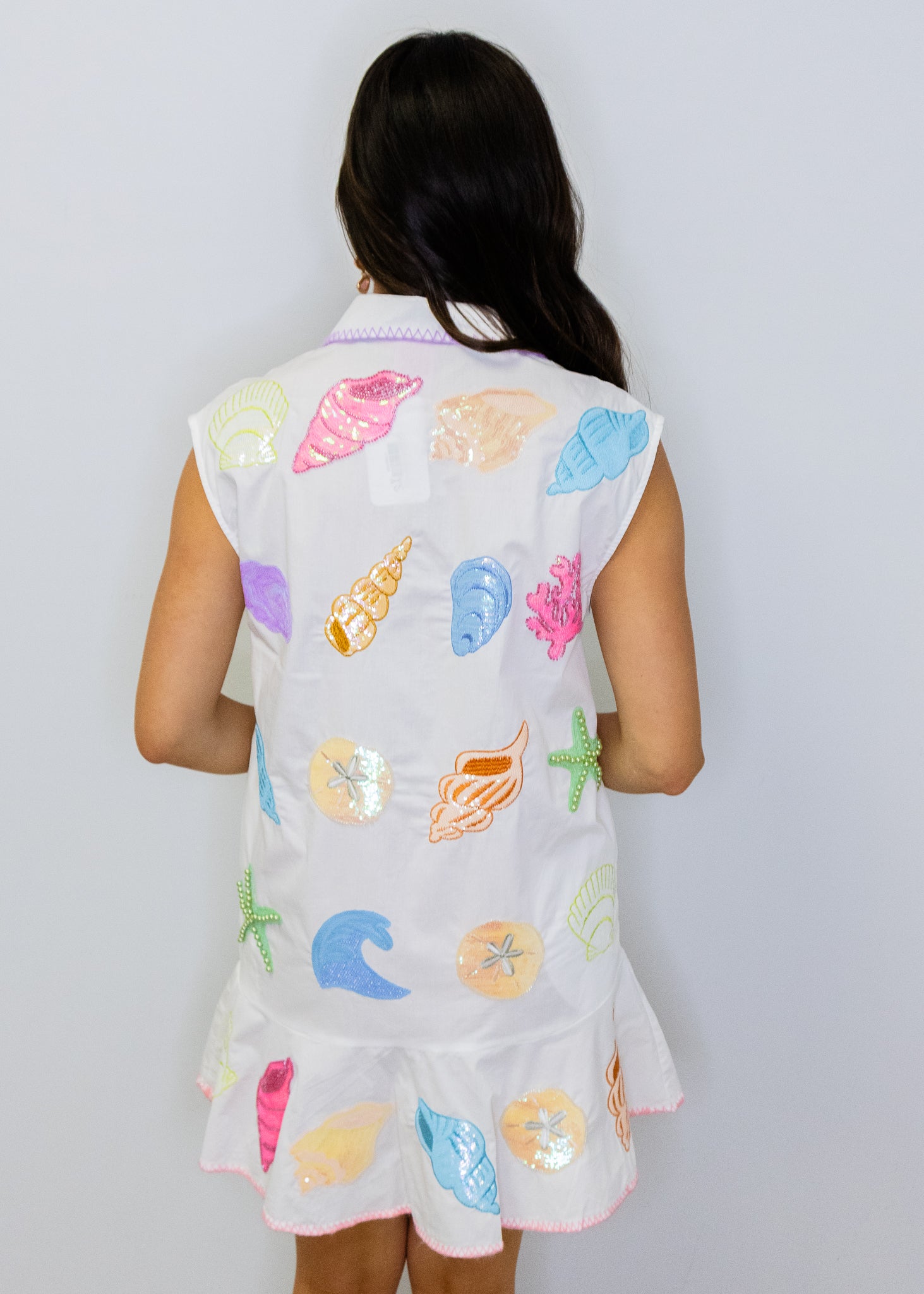 White Multi Shell Cotton Button Up Tank Dress