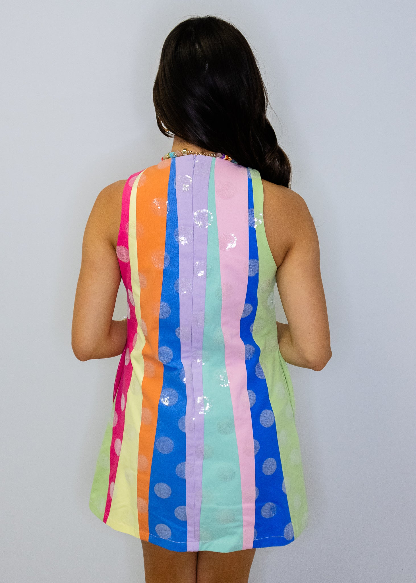 Multi Stripe Clear Sequin Polka Dot Tank Dress