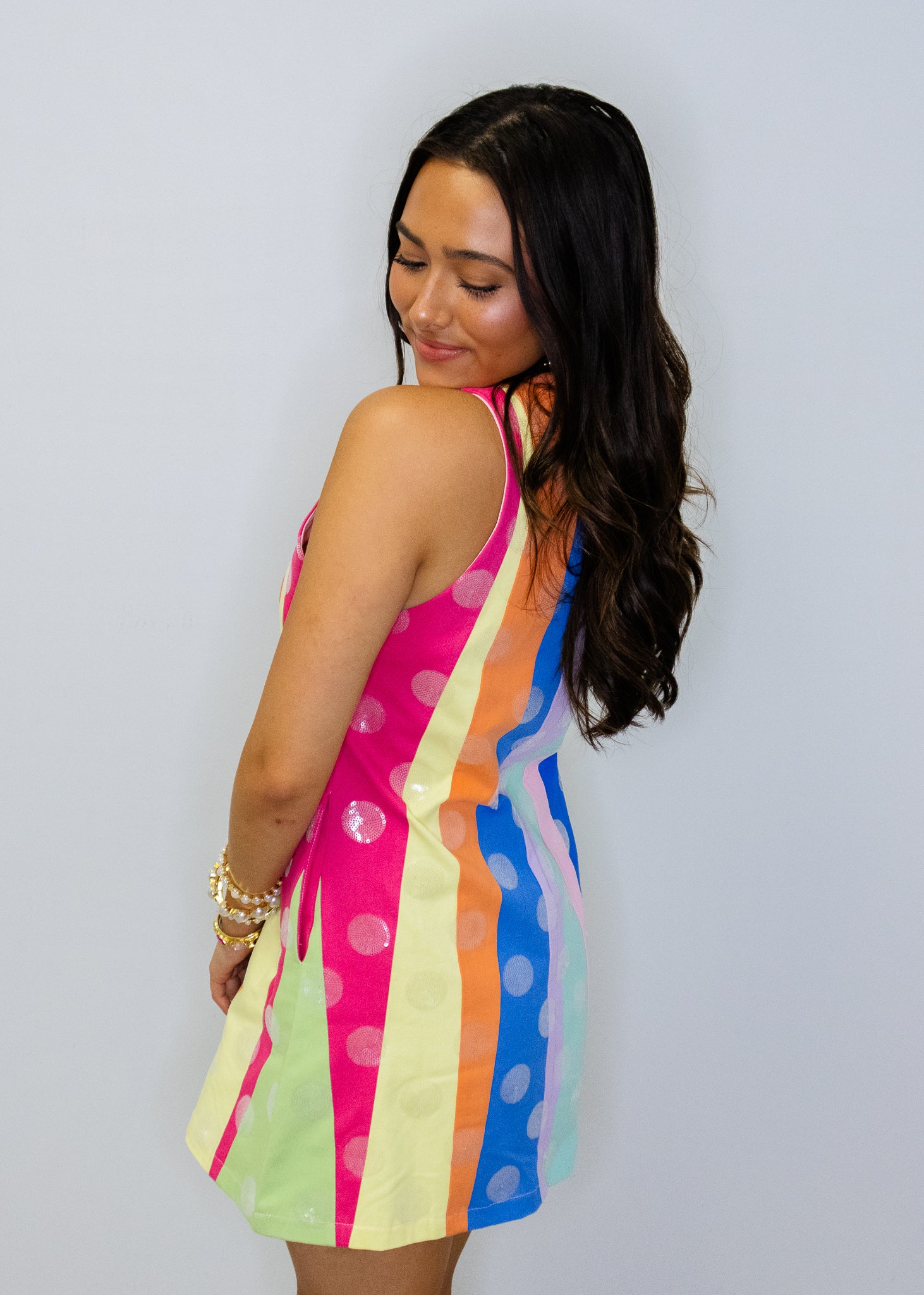 Multi Stripe Clear Sequin Polka Dot Tank Dress