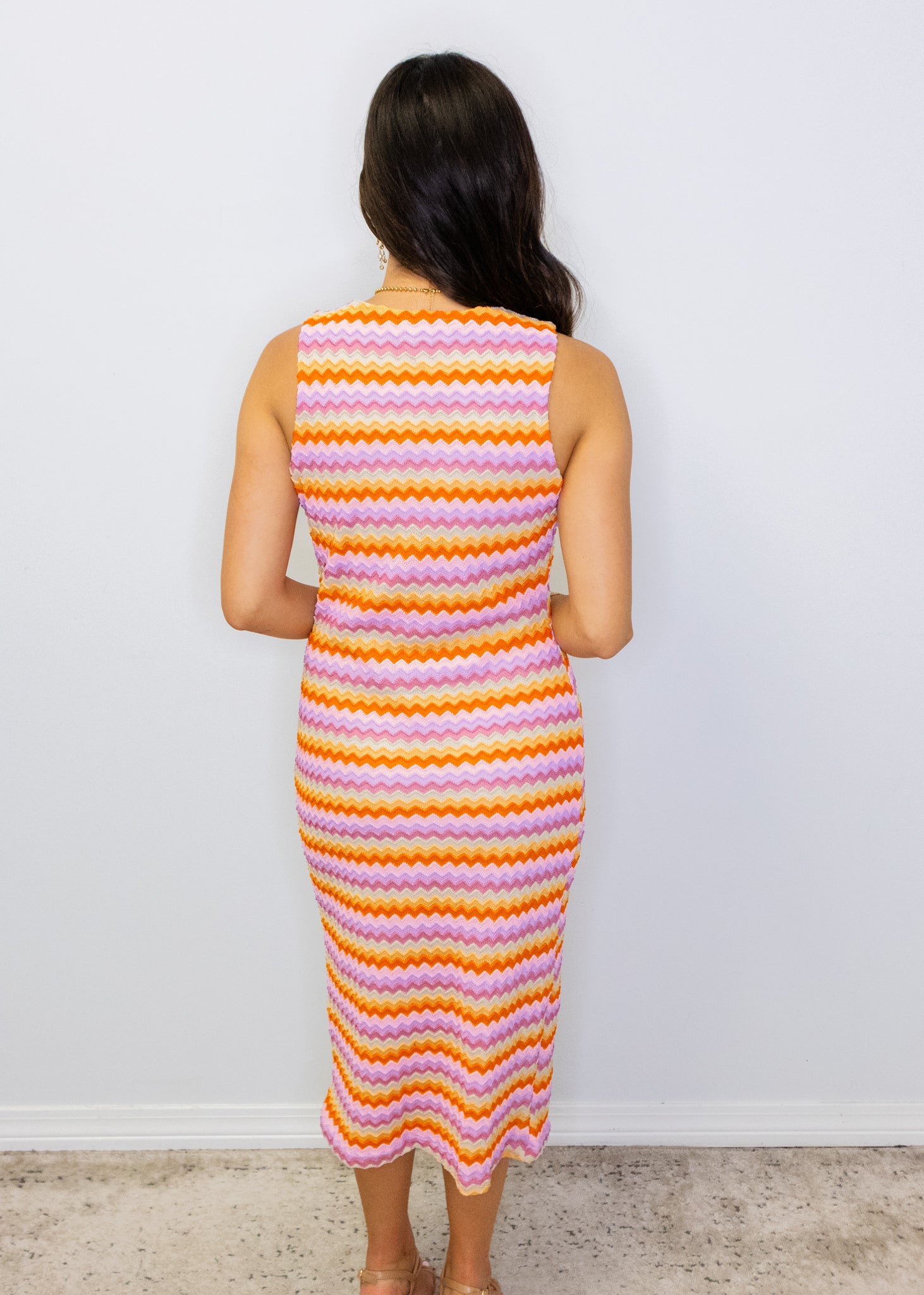 Pink Multi Chevron Midi Dress
