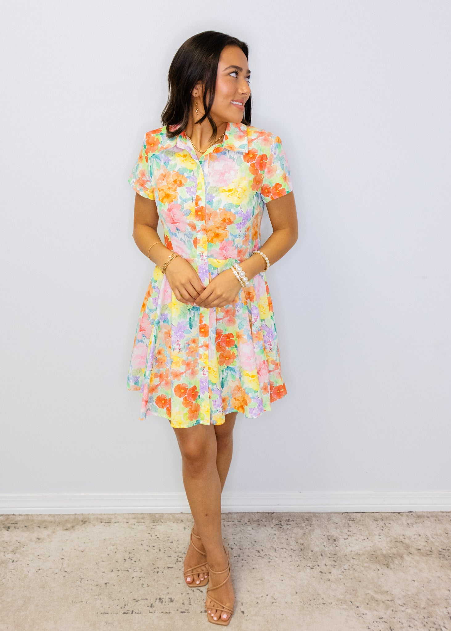 Multi Floral Button Shirt Dress
