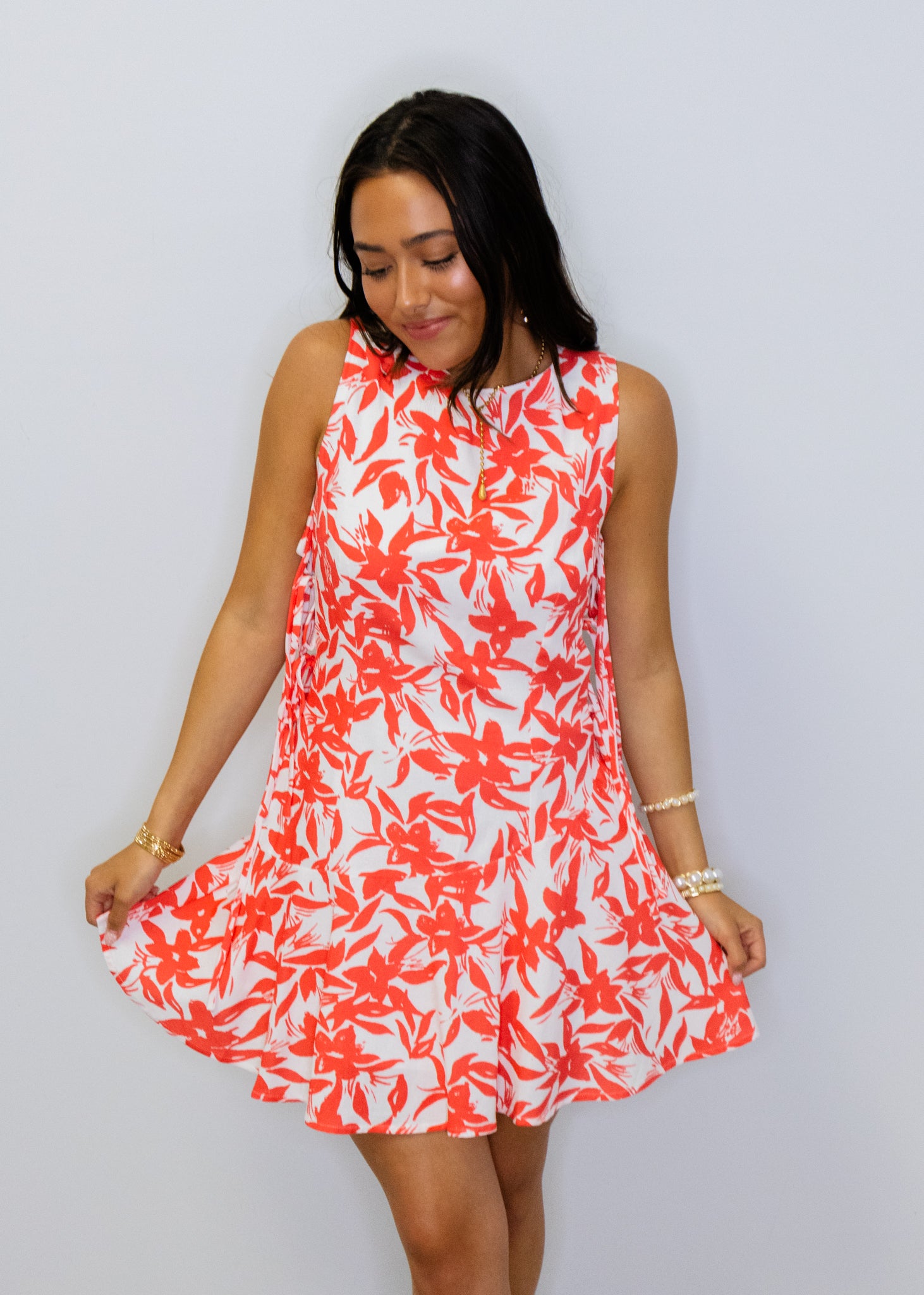 Red Floral Side TIe Dress