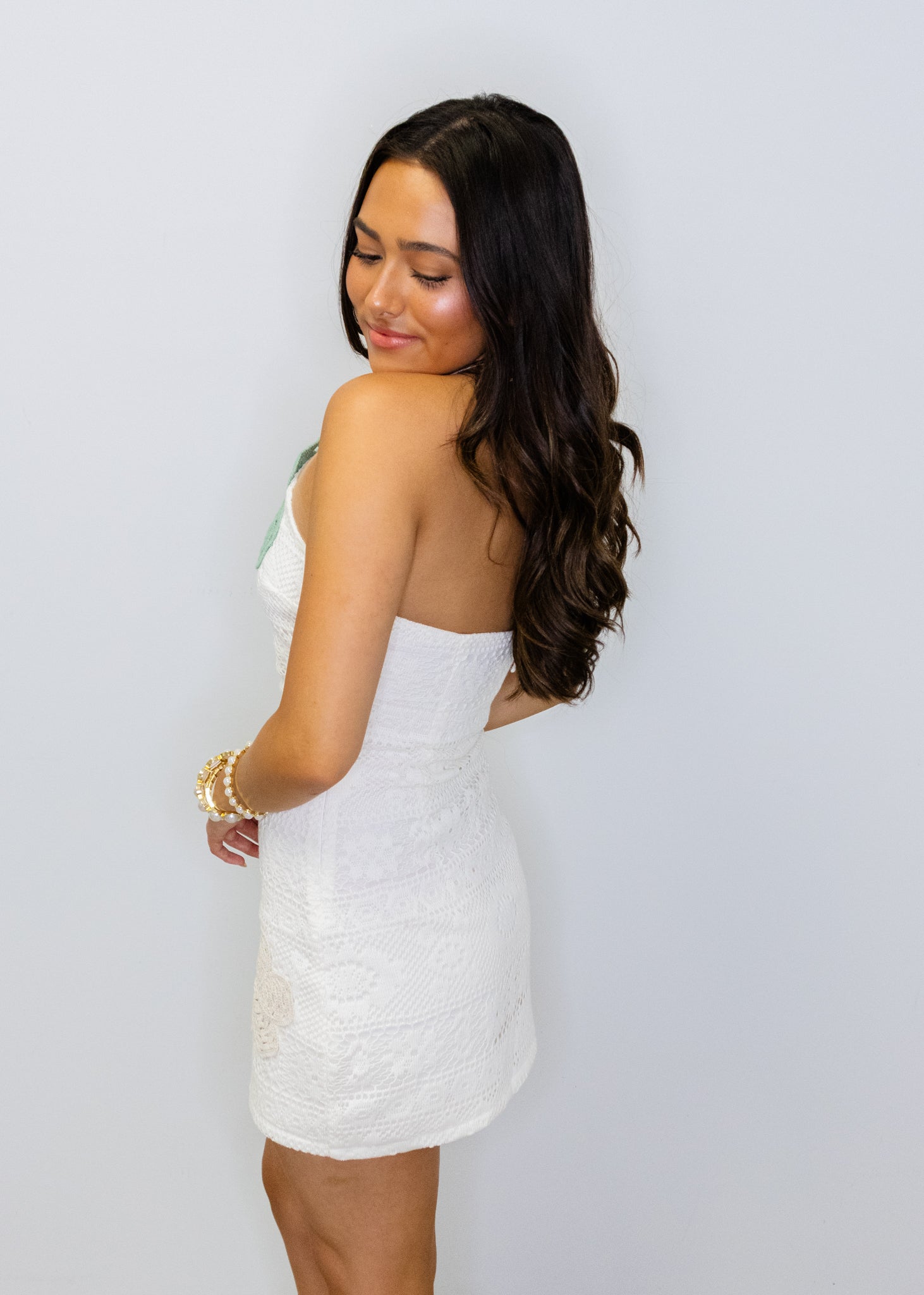 Ivory Crochet Floral Halter Dress