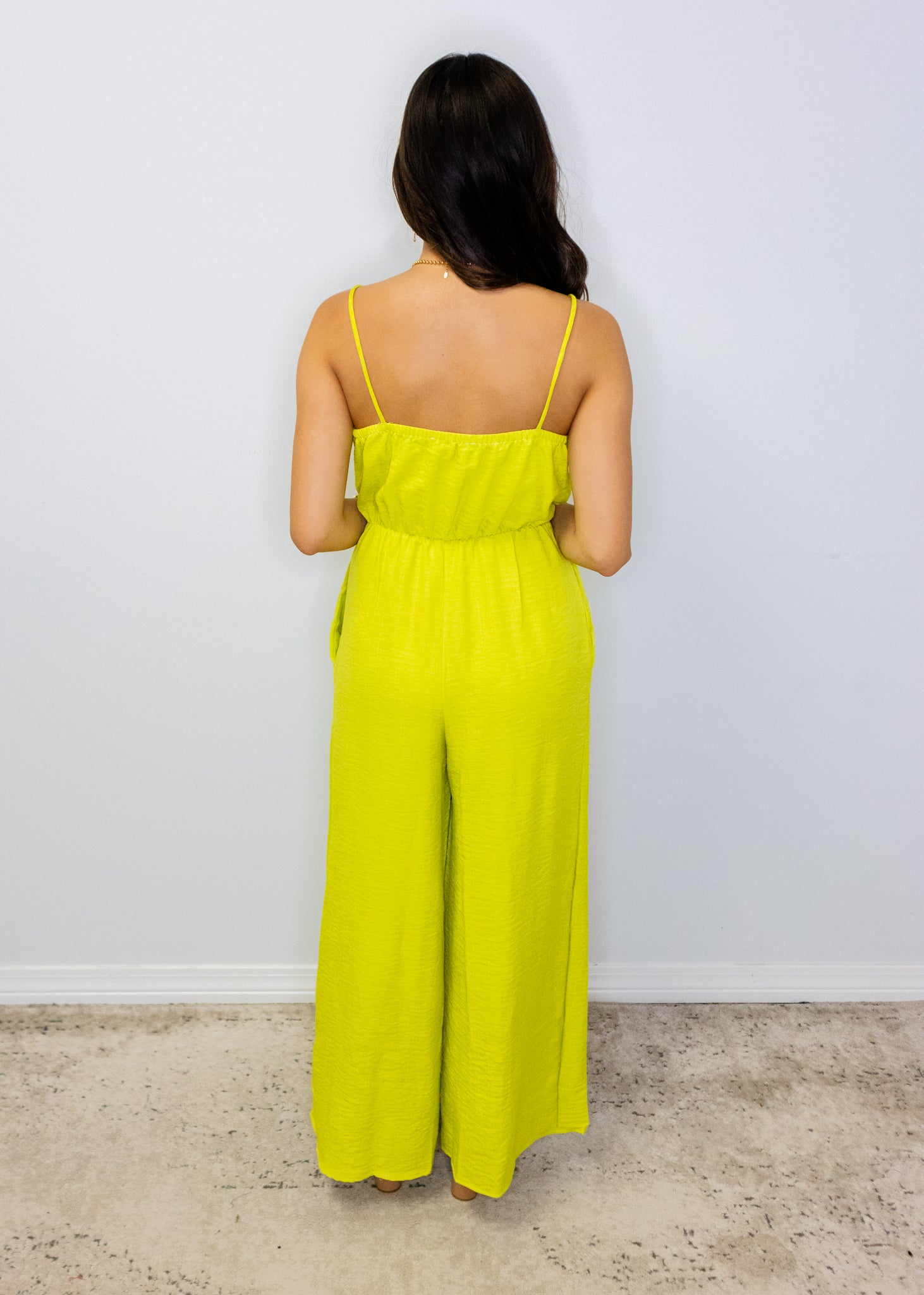 Lime V-Neck Wide Leg Jumpsuit