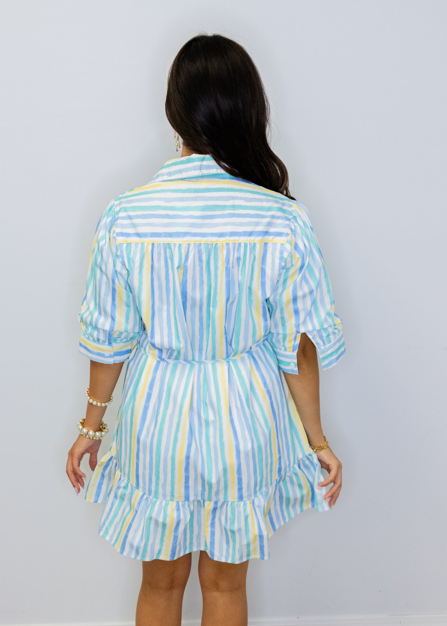 Blue & Yellow Stripe Button Up Dress
