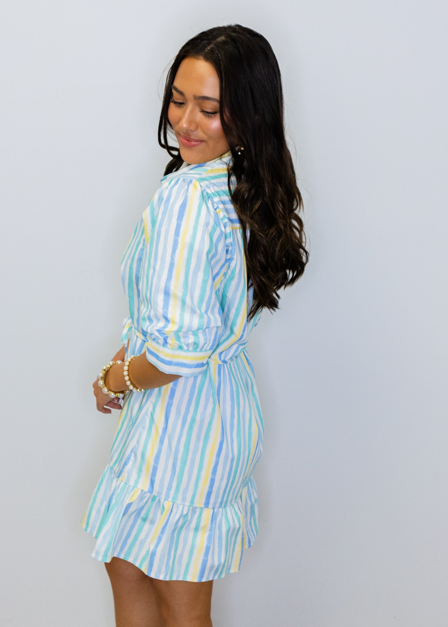 Blue & Yellow Stripe Button Up Dress