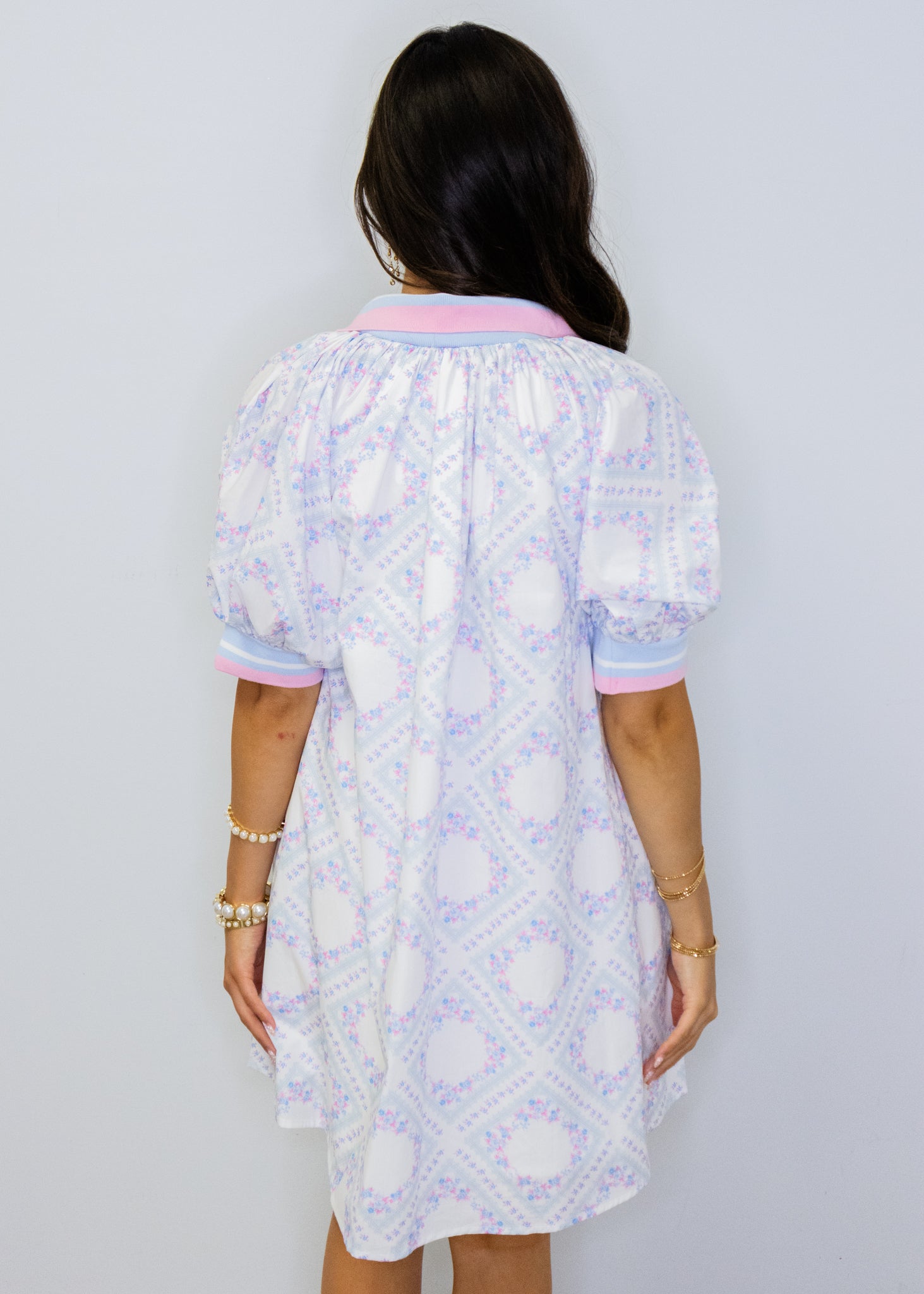 Light Blue Floral Print Semi Zip Dress