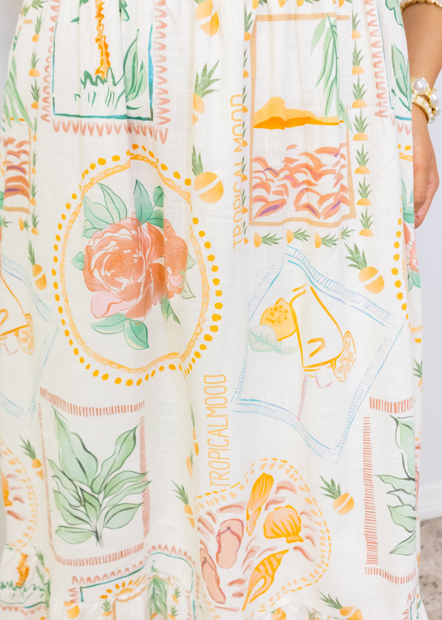 Ivory Tropical Smocked Maxi Dress