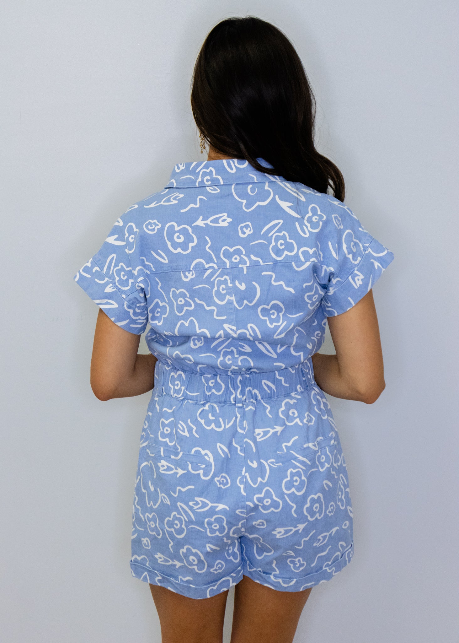 Floral Print Denim Romper