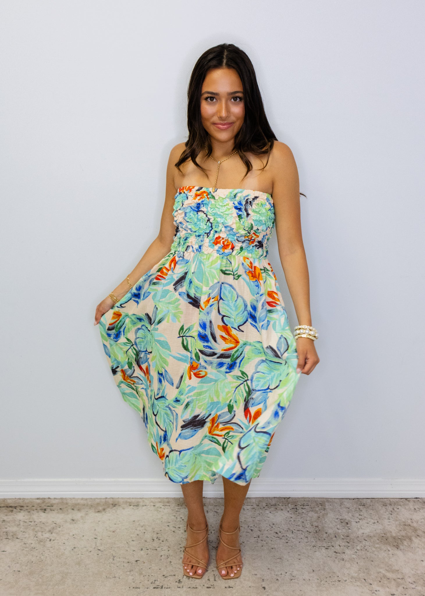 Beach Forest Smocked Yoke A-line Skirt Or Dress