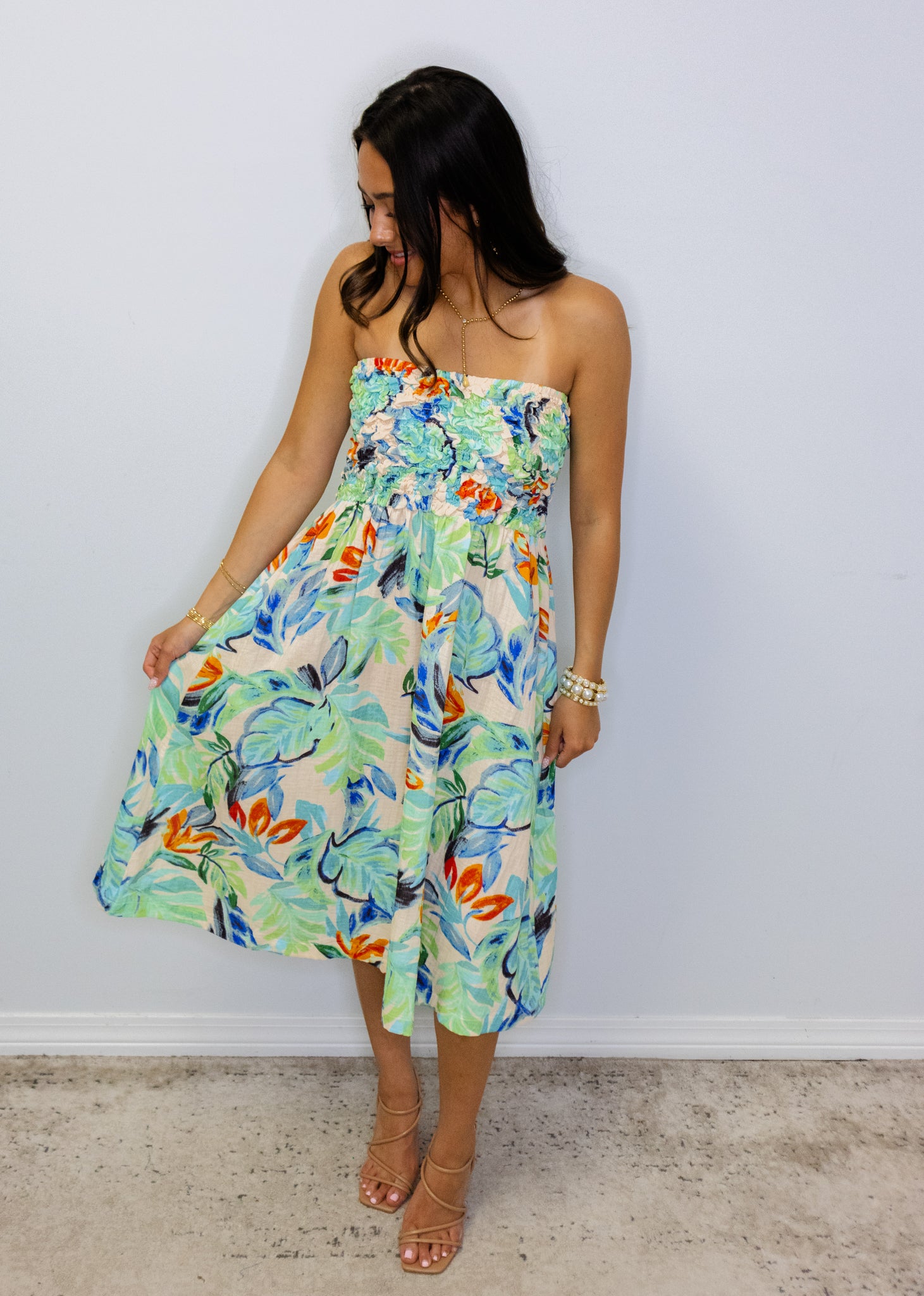 Beach Forest Smocked Yoke A-line Skirt Or Dress