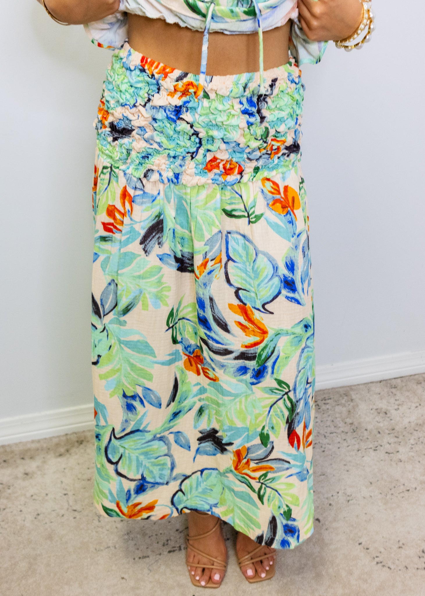 Beach Forest Smocked Yoke A-line Skirt Or Dress