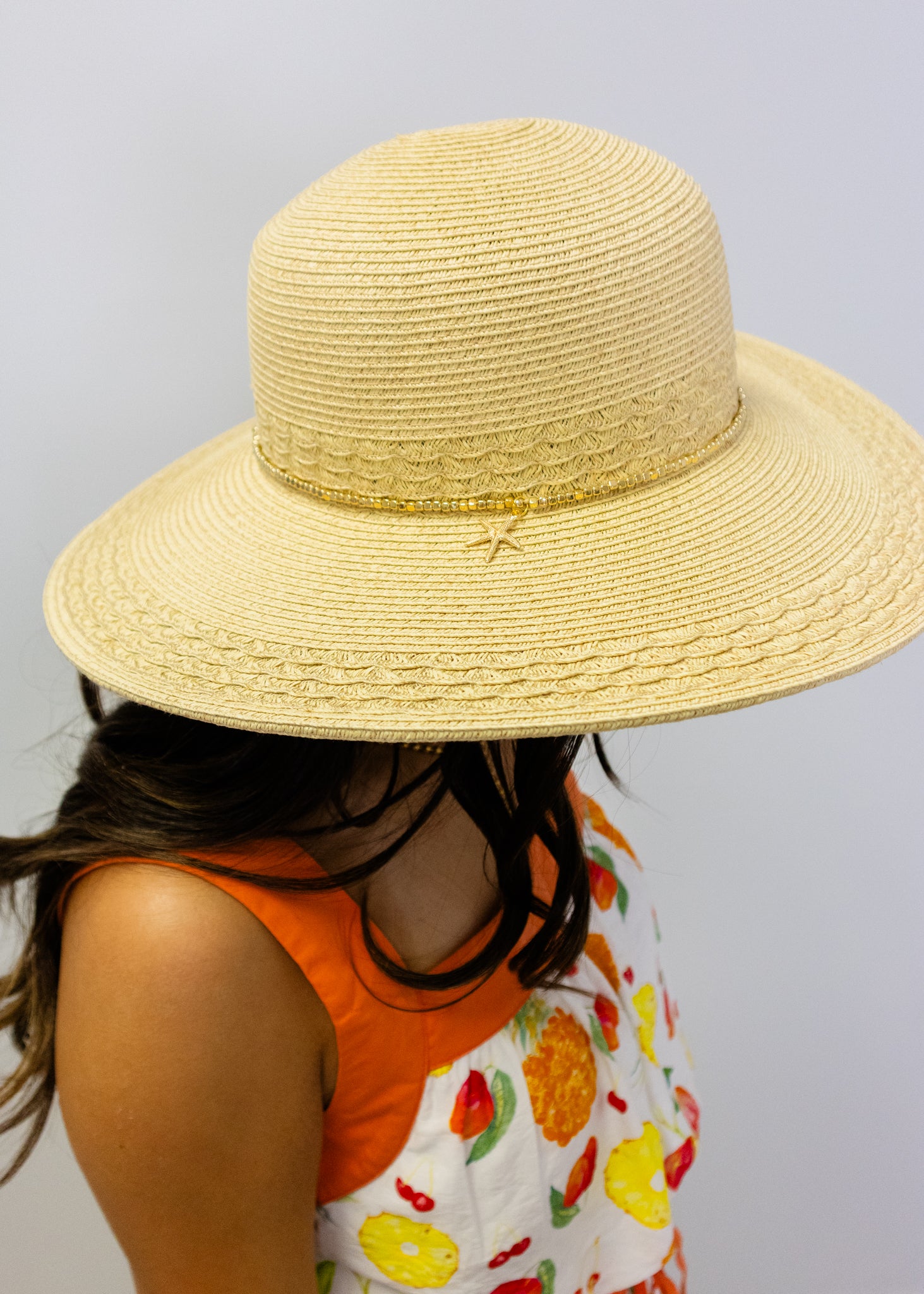 Wide Brim Straw Starfish Hat