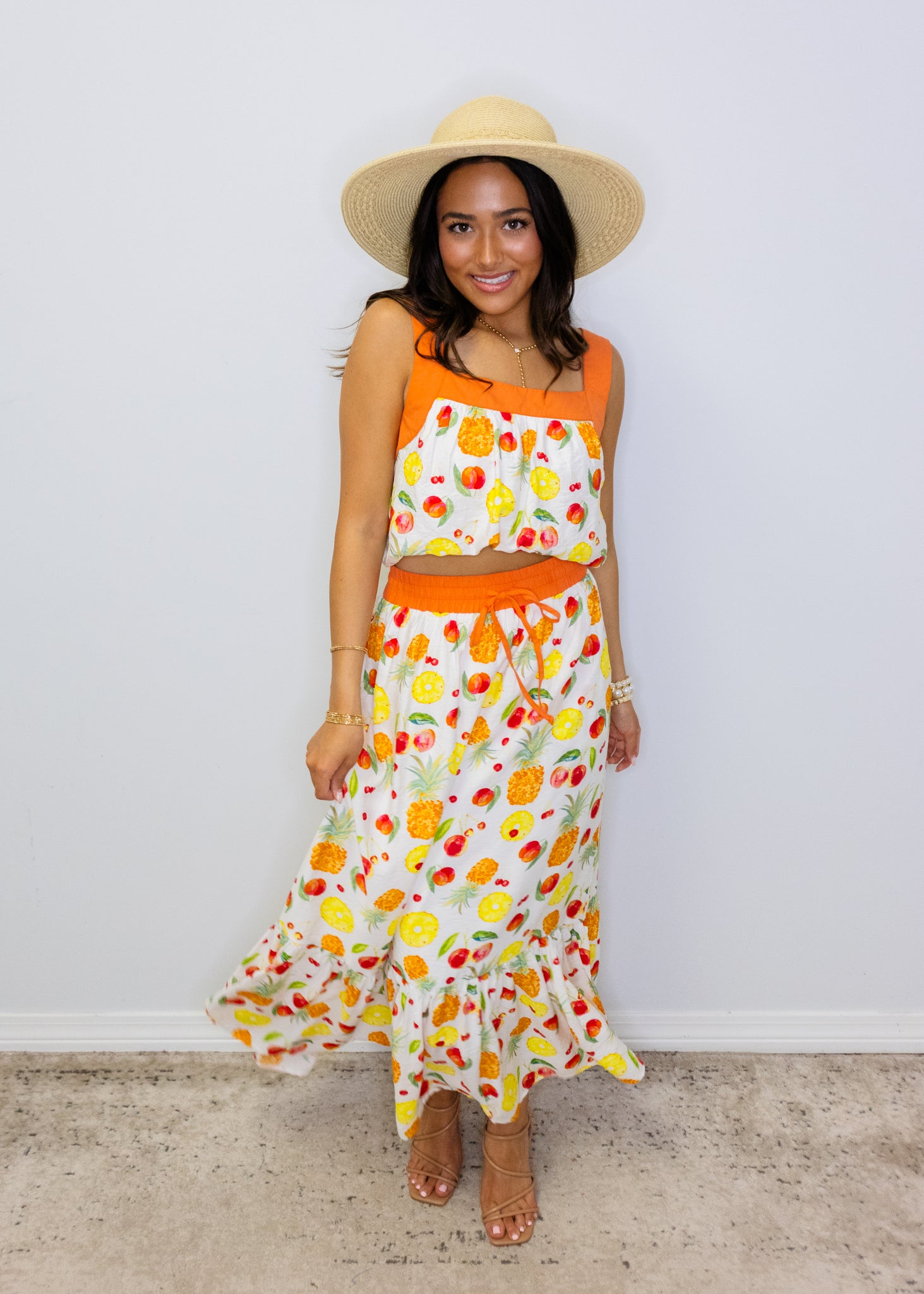 Fruit Print Maxi Skirt Set